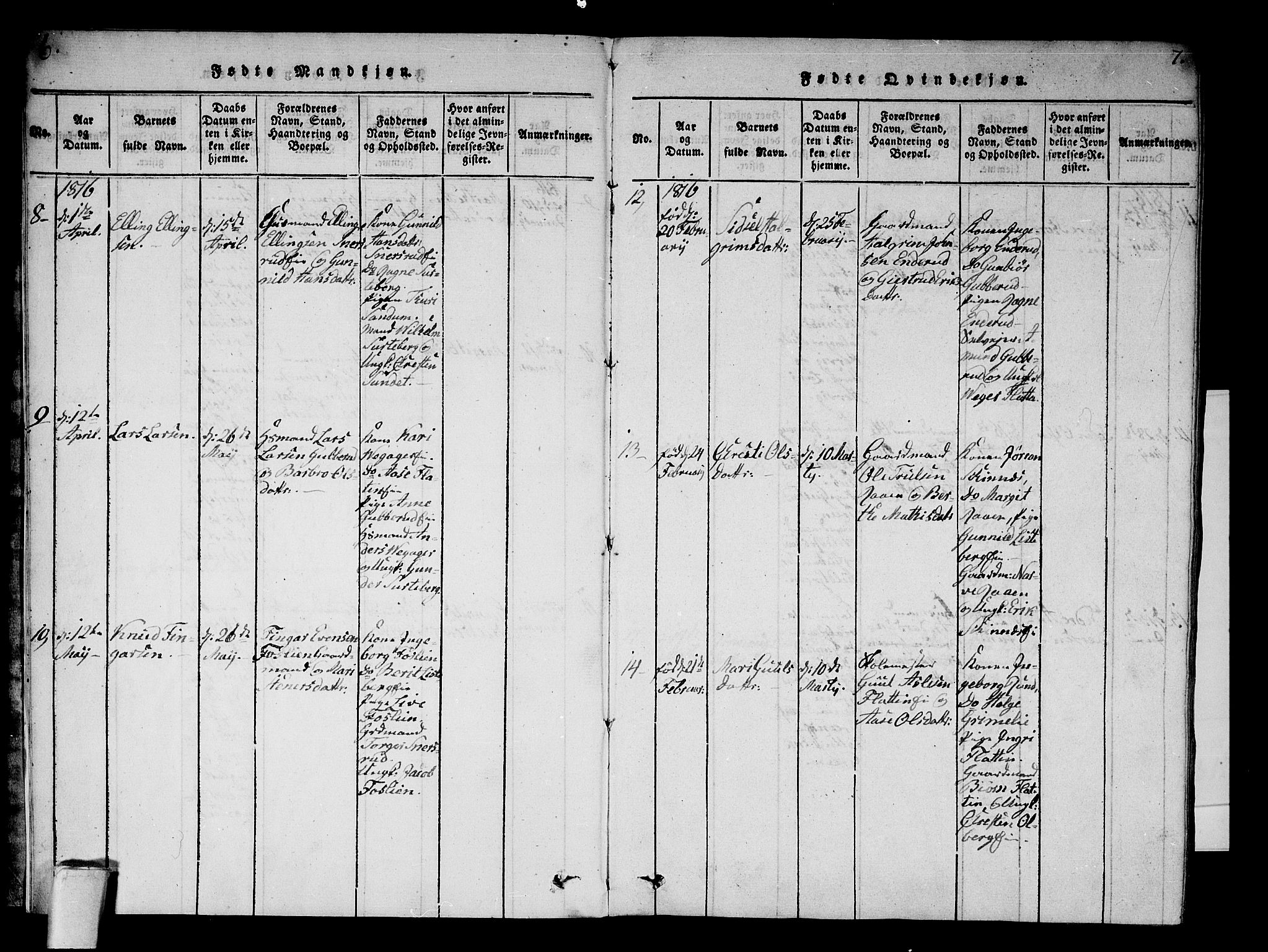 Krødsherad kirkebøker, AV/SAKO-A-19/F/Fa/L0001: Parish register (official) no. 1, 1815-1829, p. 6-7