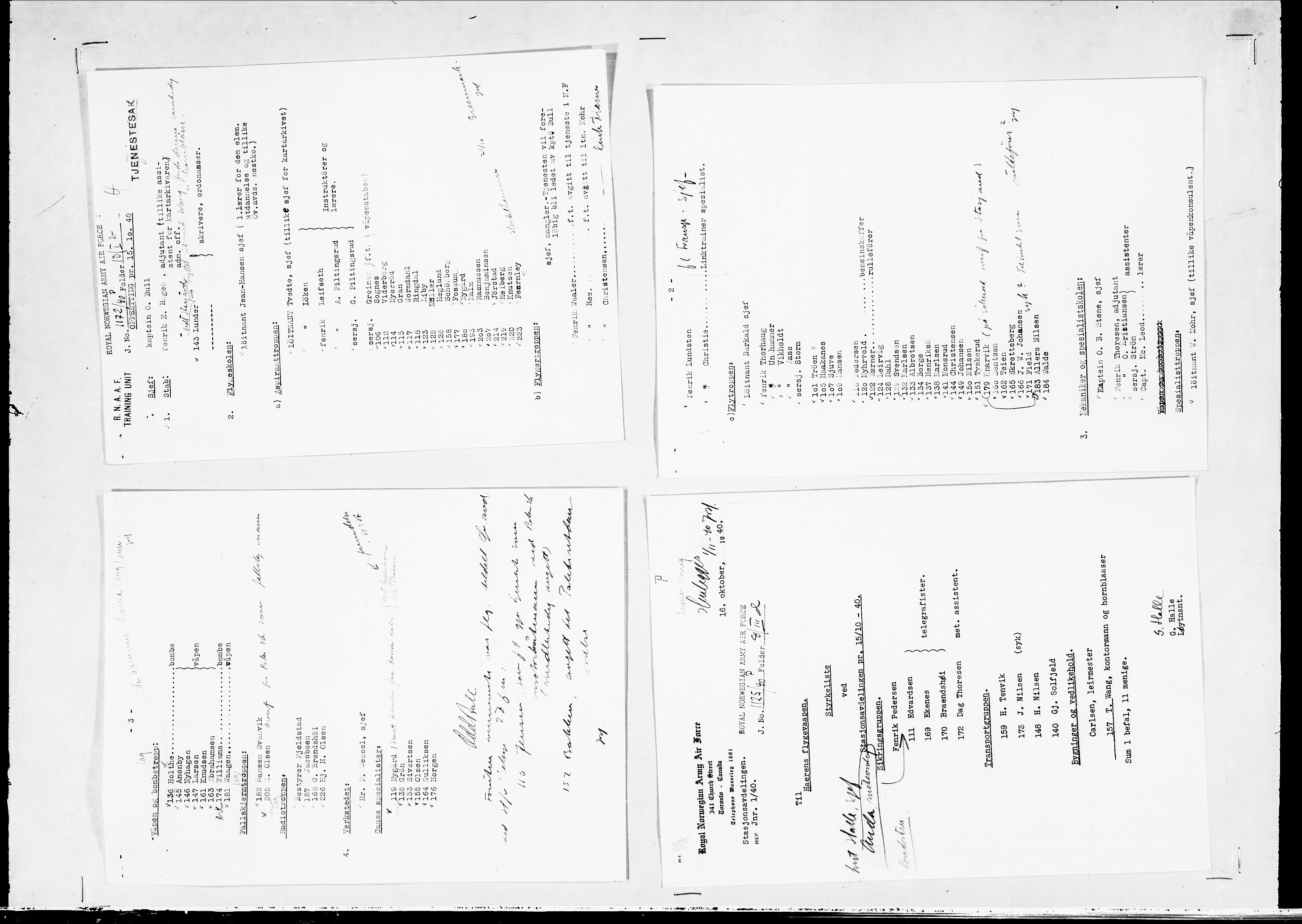 Forsvaret, Flyvåpnenes treningsleir 1940-1945, RA/RAFA-3974/V/L0038: Ekspedisjonskontoret. 8. Personellkontoret, 1940-1945