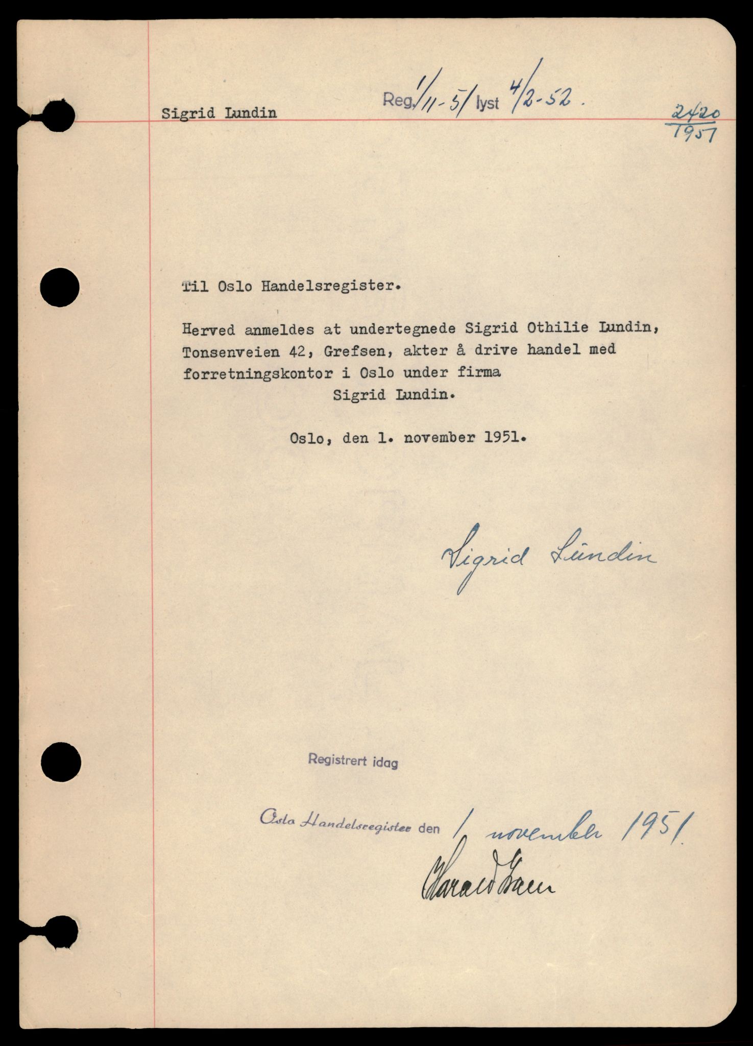 Oslo byfogd, Handelsregisteret, SAT/A-10867/G/Gb/Gba/L0035: Enkeltmannsforetak, Sigr-Sn, 1944-1990