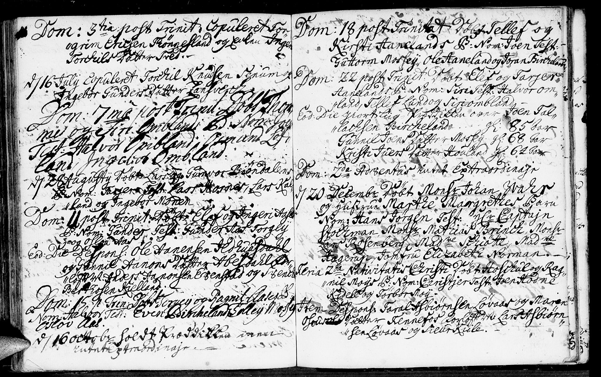 Evje sokneprestkontor, SAK/1111-0008/F/Fa/Fab/L0001: Parish register (official) no. A 1, 1704-1764, p. 234-235