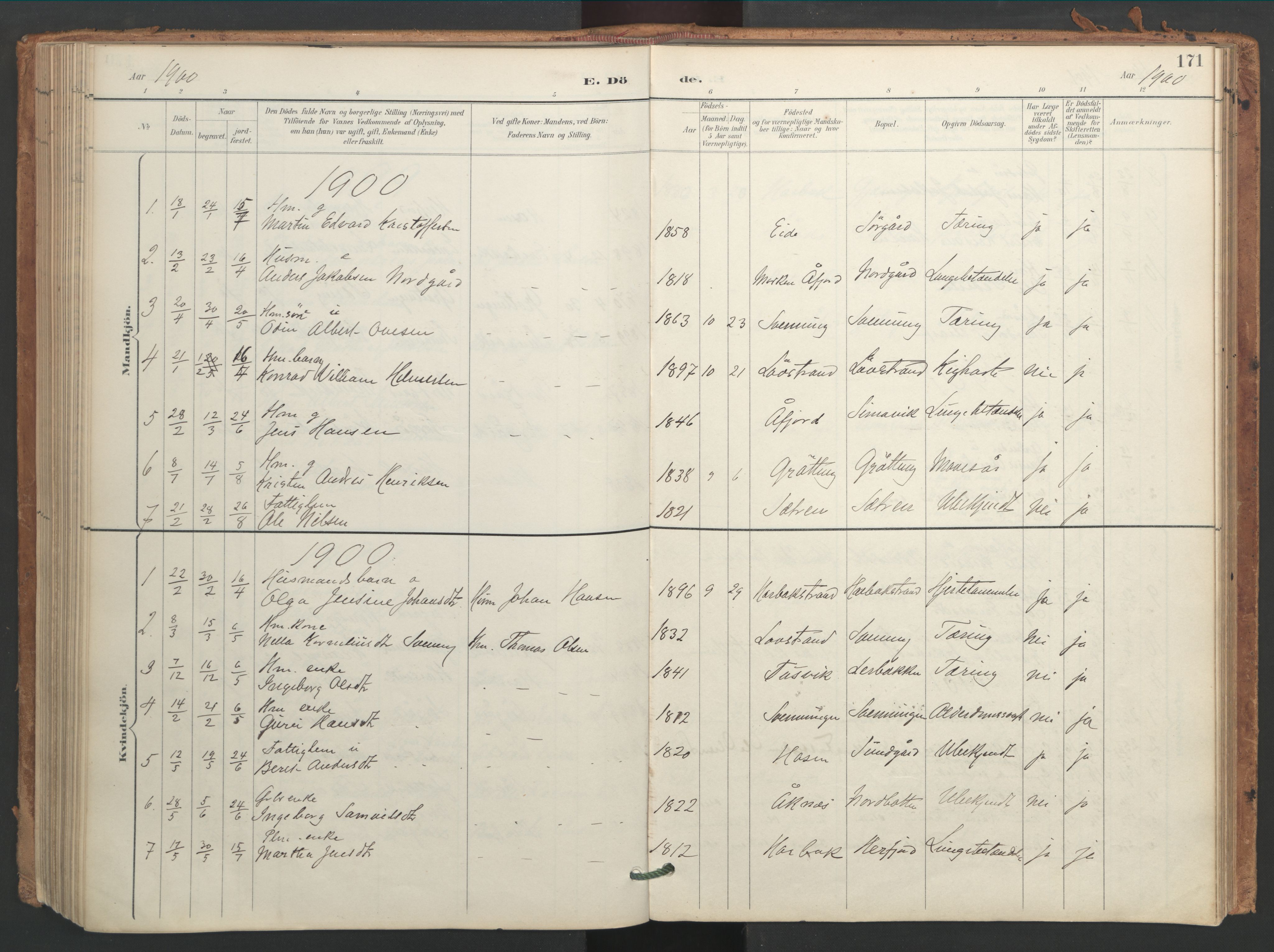 Ministerialprotokoller, klokkerbøker og fødselsregistre - Sør-Trøndelag, SAT/A-1456/656/L0693: Parish register (official) no. 656A02, 1894-1913, p. 171