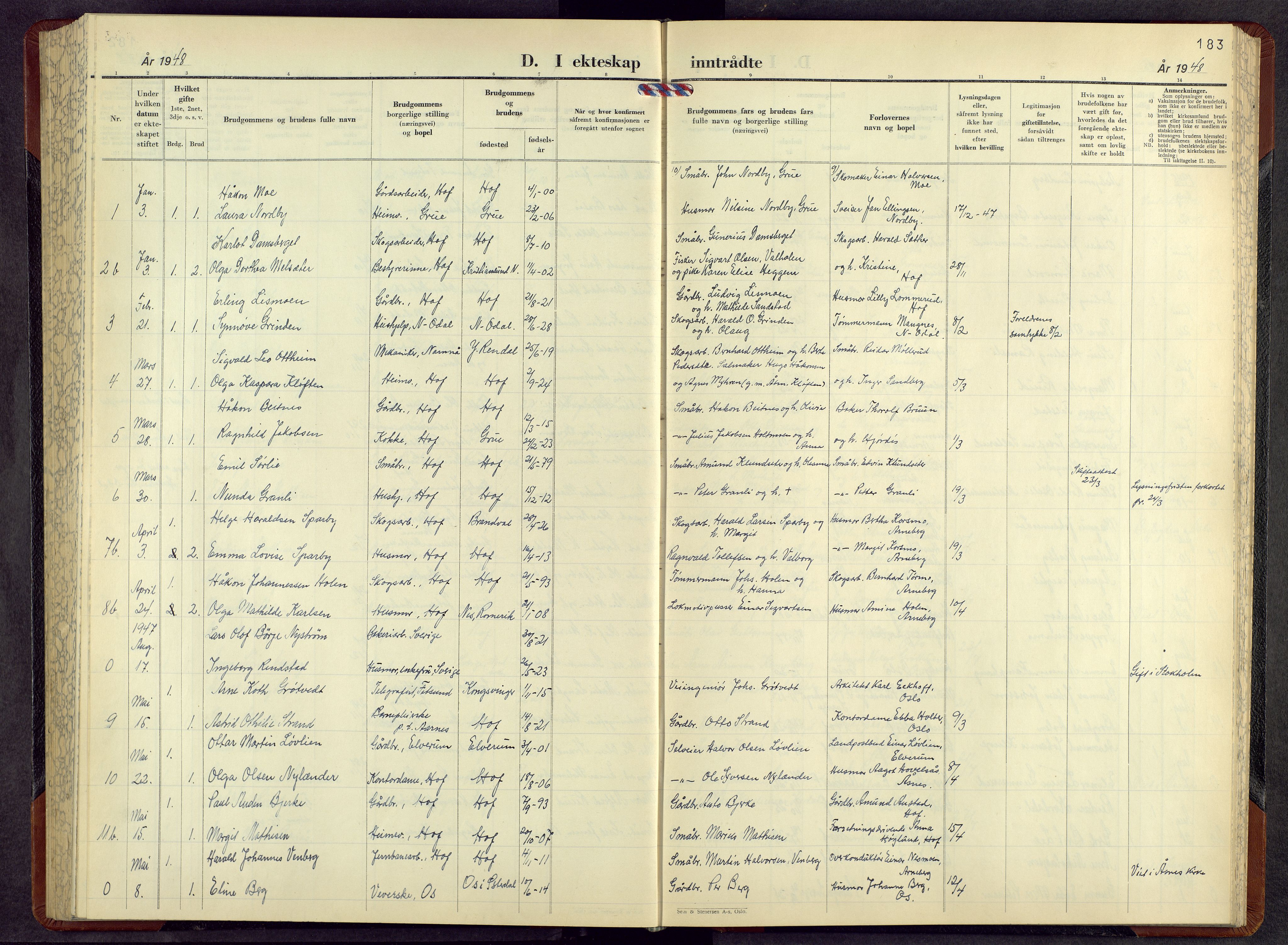 Hof prestekontor, AV/SAH-PREST-038/H/Ha/Hab/L0004: Parish register (copy) no. 4, 1948-1967, p. 183