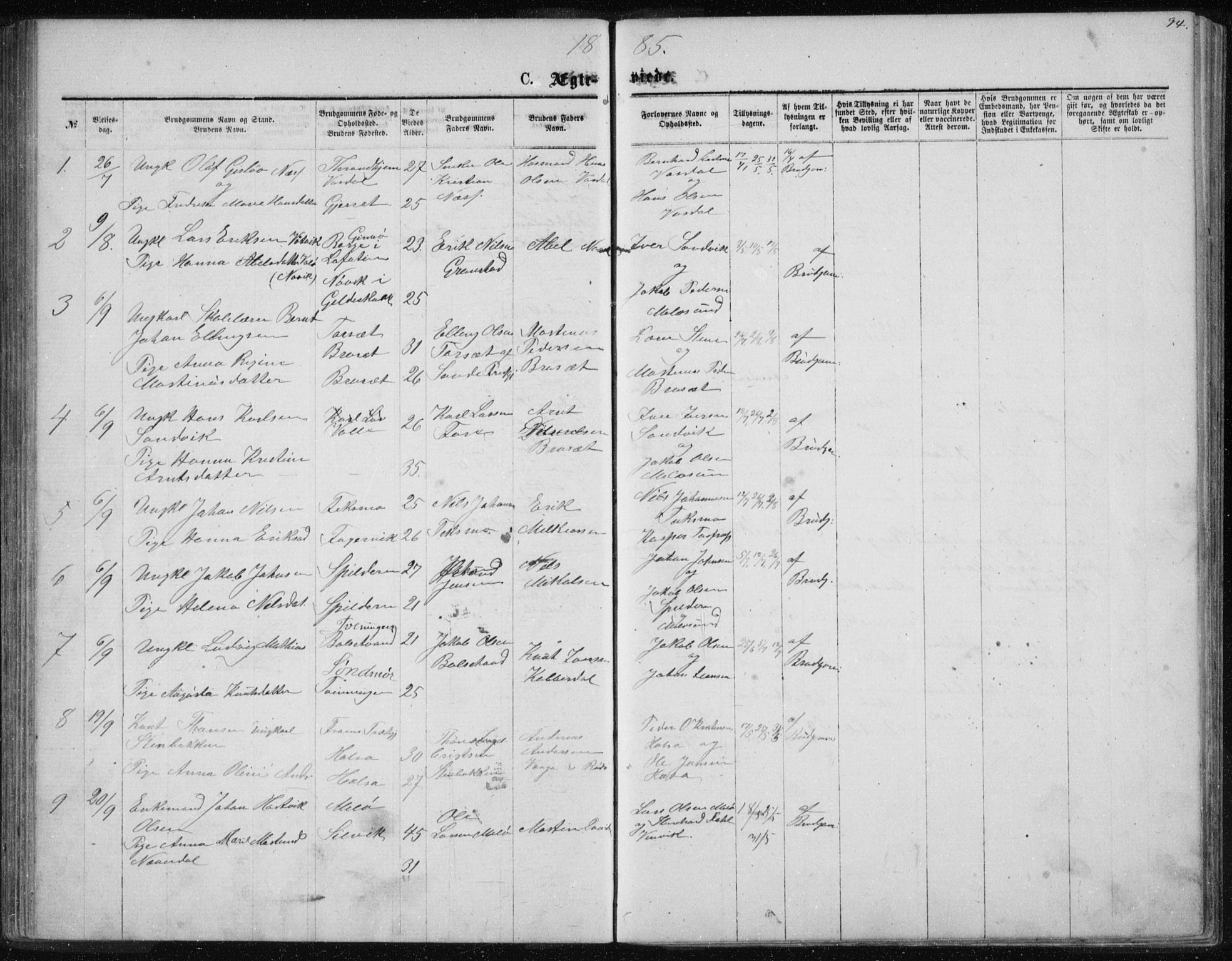 Ministerialprotokoller, klokkerbøker og fødselsregistre - Nordland, SAT/A-1459/843/L0635: Parish register (copy) no. 843C04, 1872-1887, p. 94