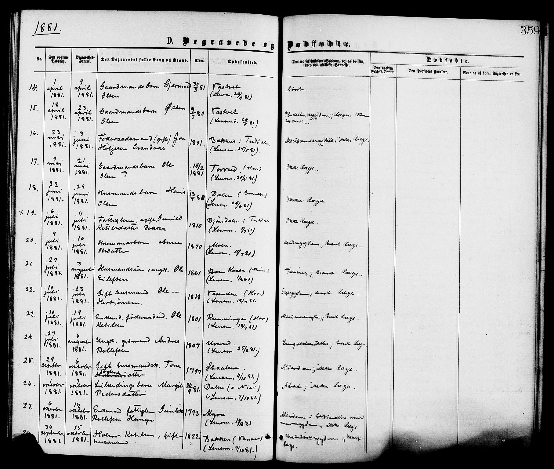 Gransherad kirkebøker, AV/SAKO-A-267/F/Fa/L0004: Parish register (official) no. I 4, 1871-1886, p. 359