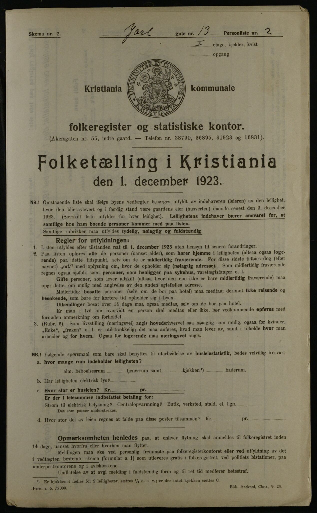 OBA, Municipal Census 1923 for Kristiania, 1923, p. 51014