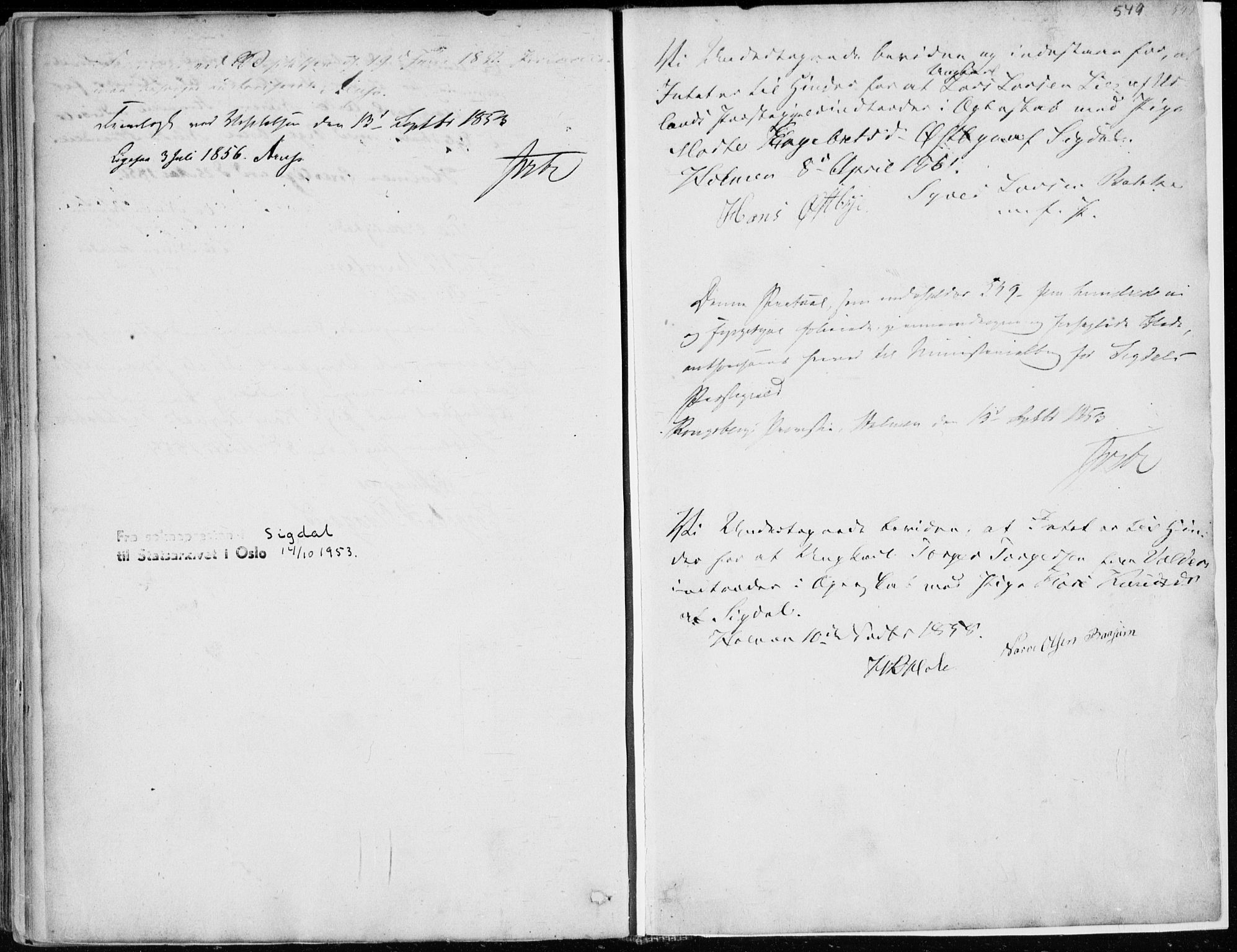 Sigdal kirkebøker, AV/SAKO-A-245/F/Fa/L0008: Parish register (official) no. I 8, 1850-1859, p. 549