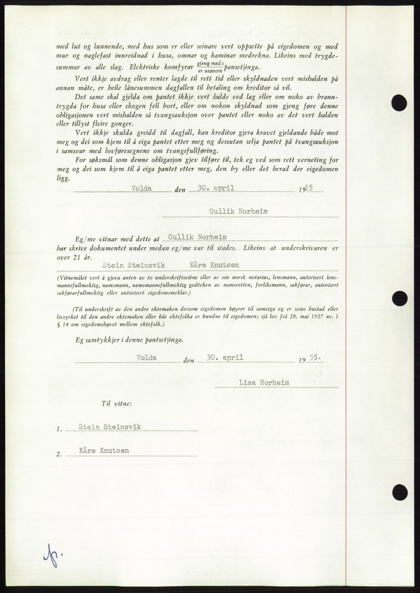 Søre Sunnmøre sorenskriveri, AV/SAT-A-4122/1/2/2C/L0126: Mortgage book no. 14B, 1954-1955, Diary no: : 977/1955