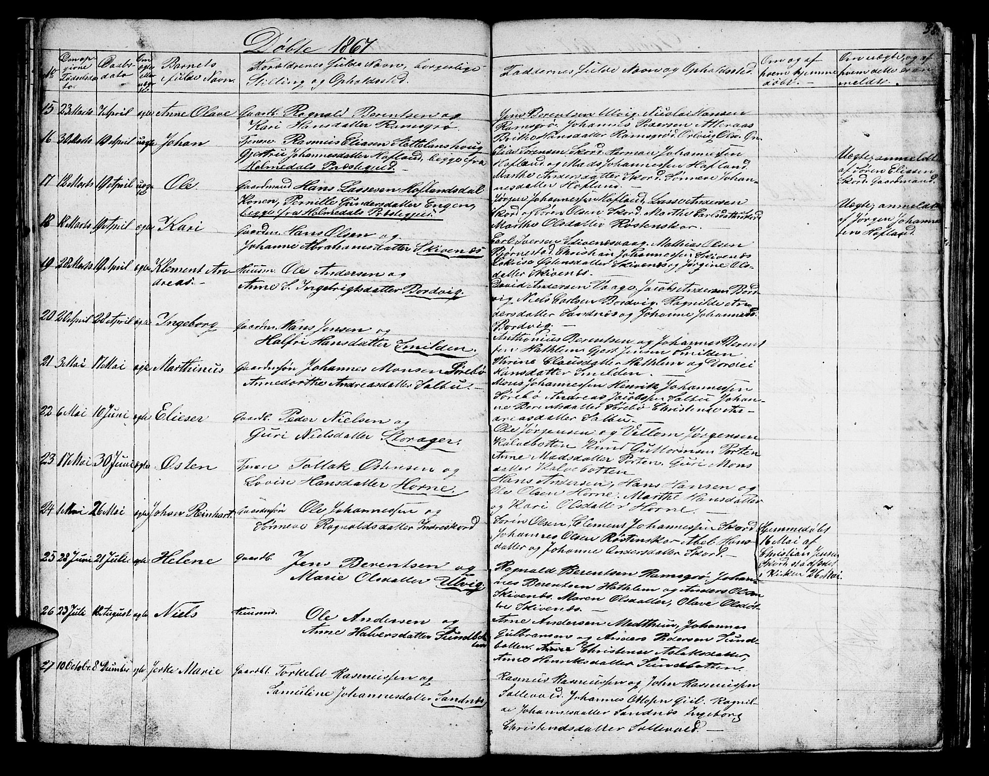 Hyllestad sokneprestembete, AV/SAB-A-80401: Parish register (copy) no. C 1, 1853-1873, p. 32