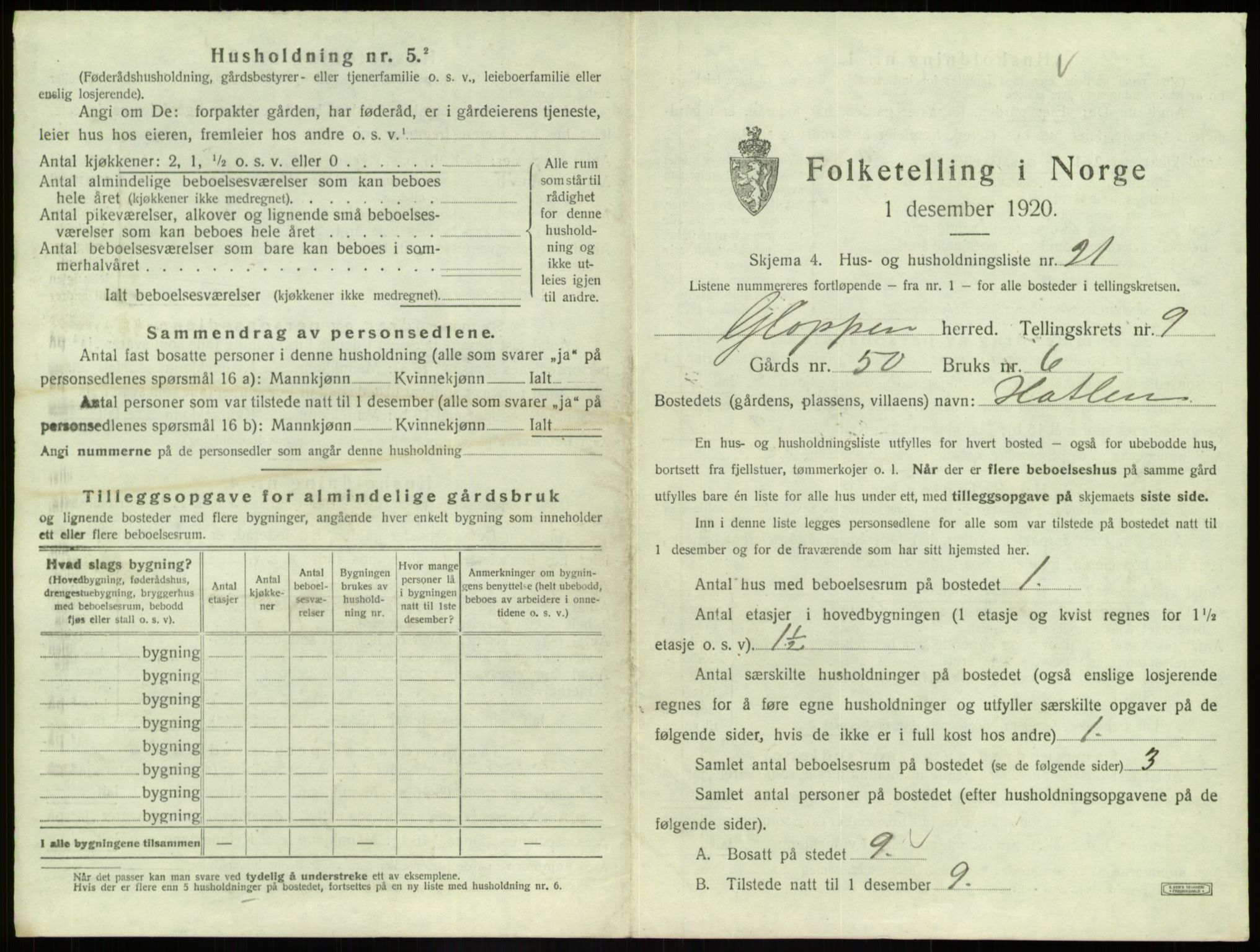 SAB, 1920 census for Gloppen, 1920, p. 651