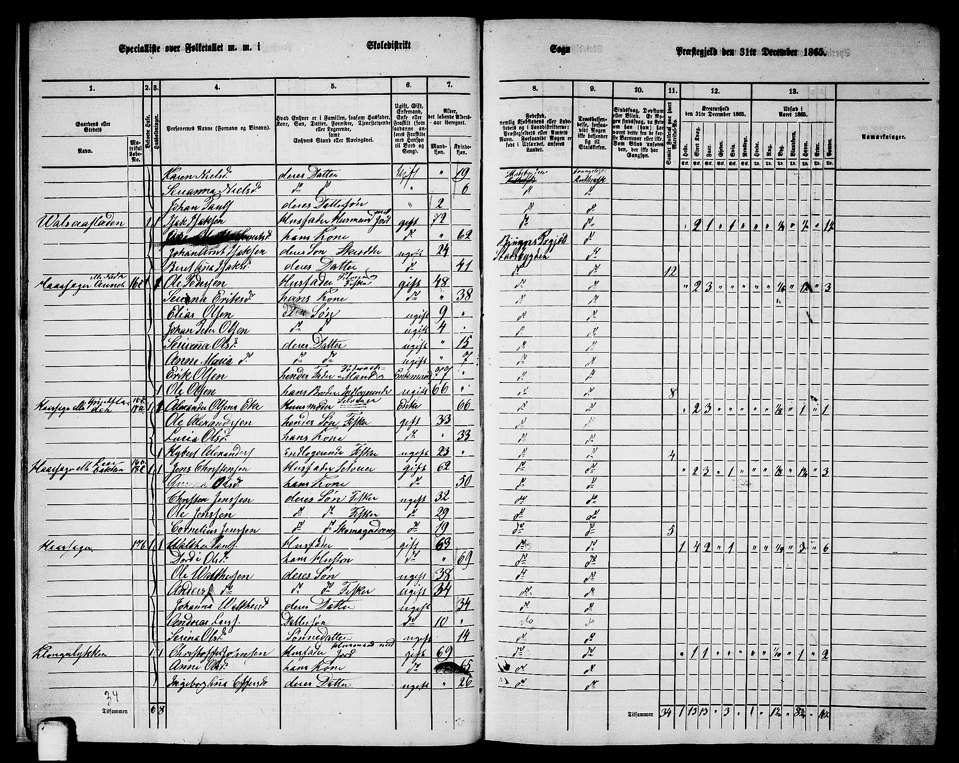 RA, 1865 census for Stadsbygd, 1865, p. 15