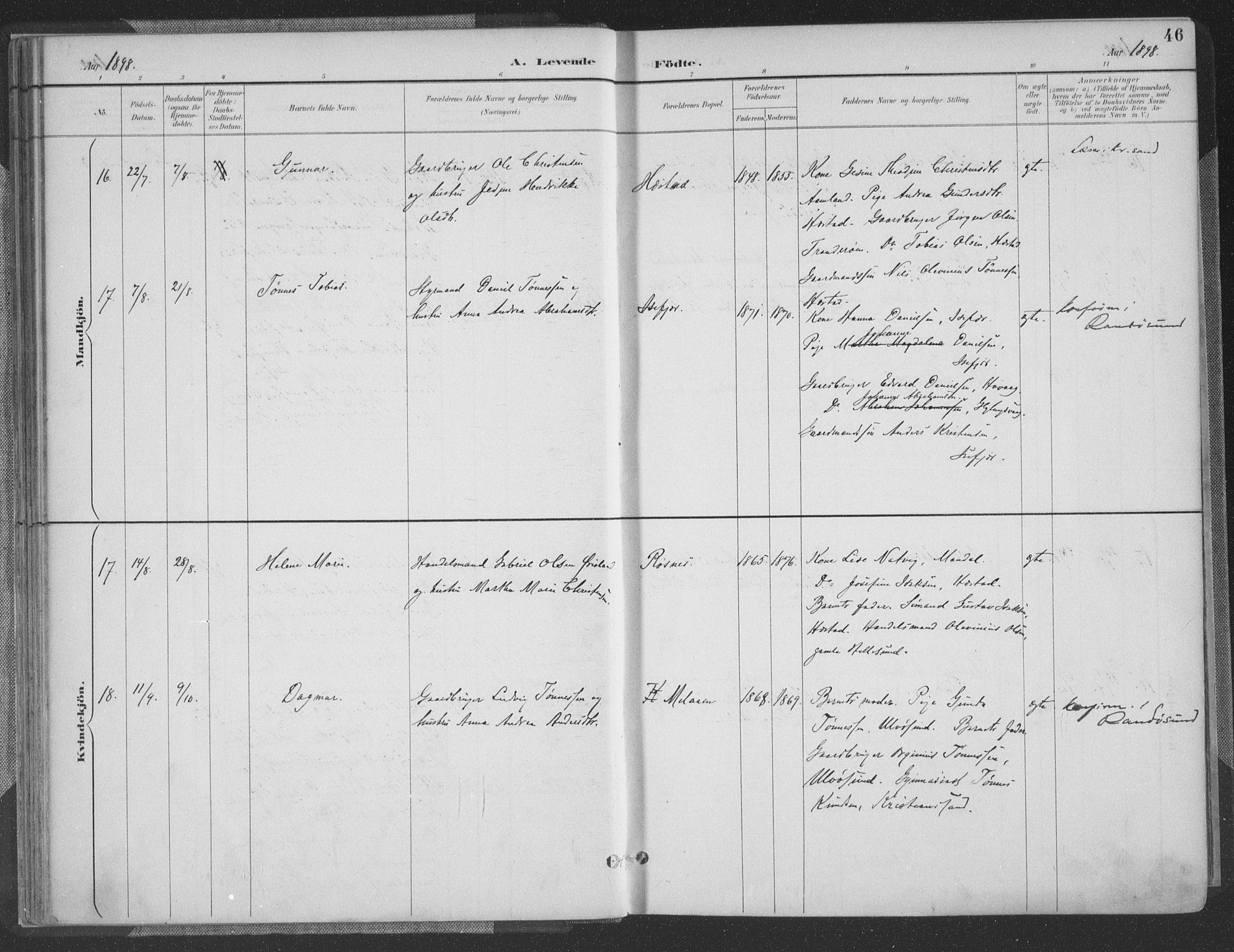 Høvåg sokneprestkontor, SAK/1111-0025/F/Fa/L0006: Parish register (official) no. A 6, 1894-1923, p. 46