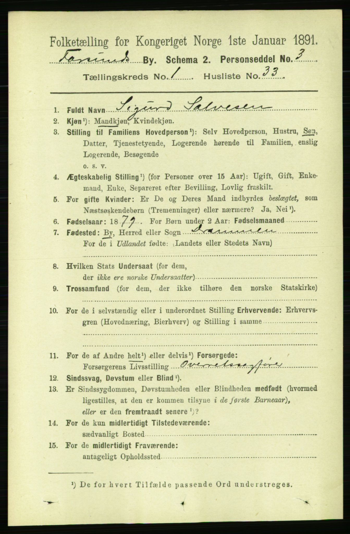 RA, 1891 census for 1003 Farsund, 1891, p. 767