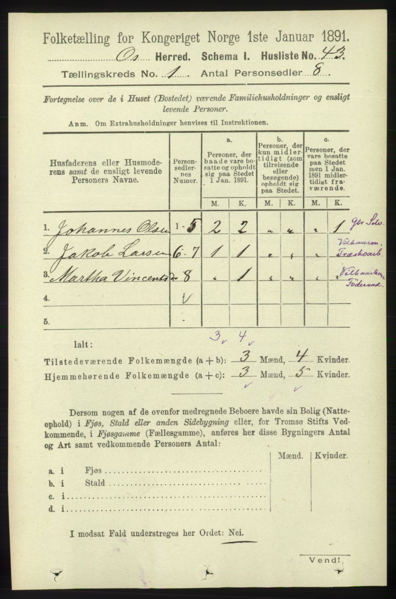 RA, 1891 census for 1243 Os, 1891, p. 78