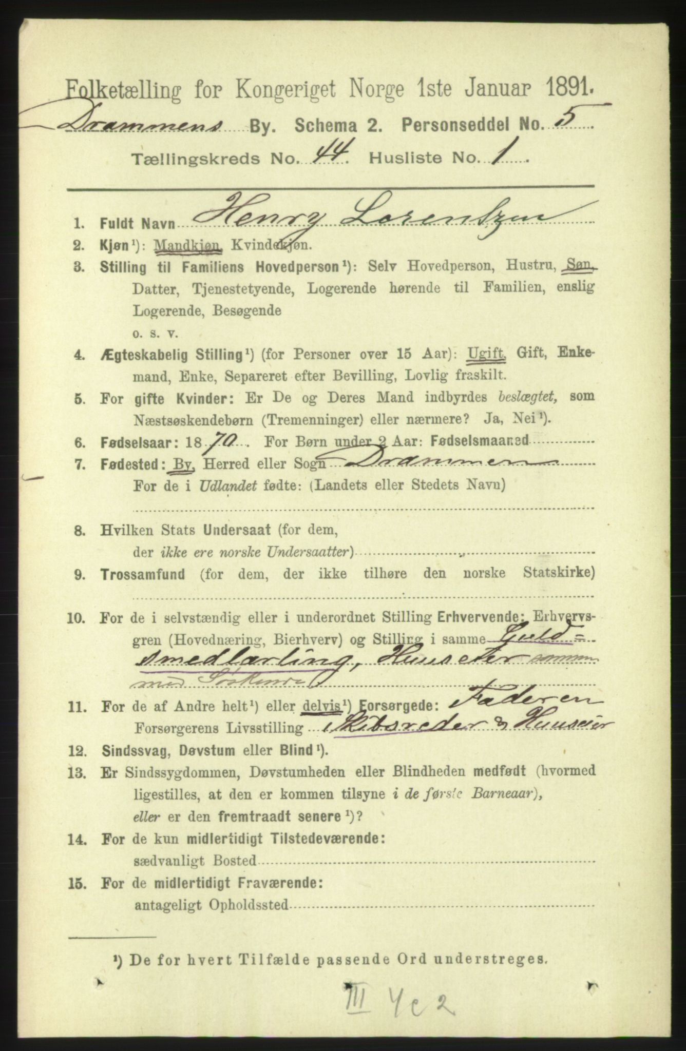 RA, 1891 census for 0602 Drammen, 1891, p. 25400