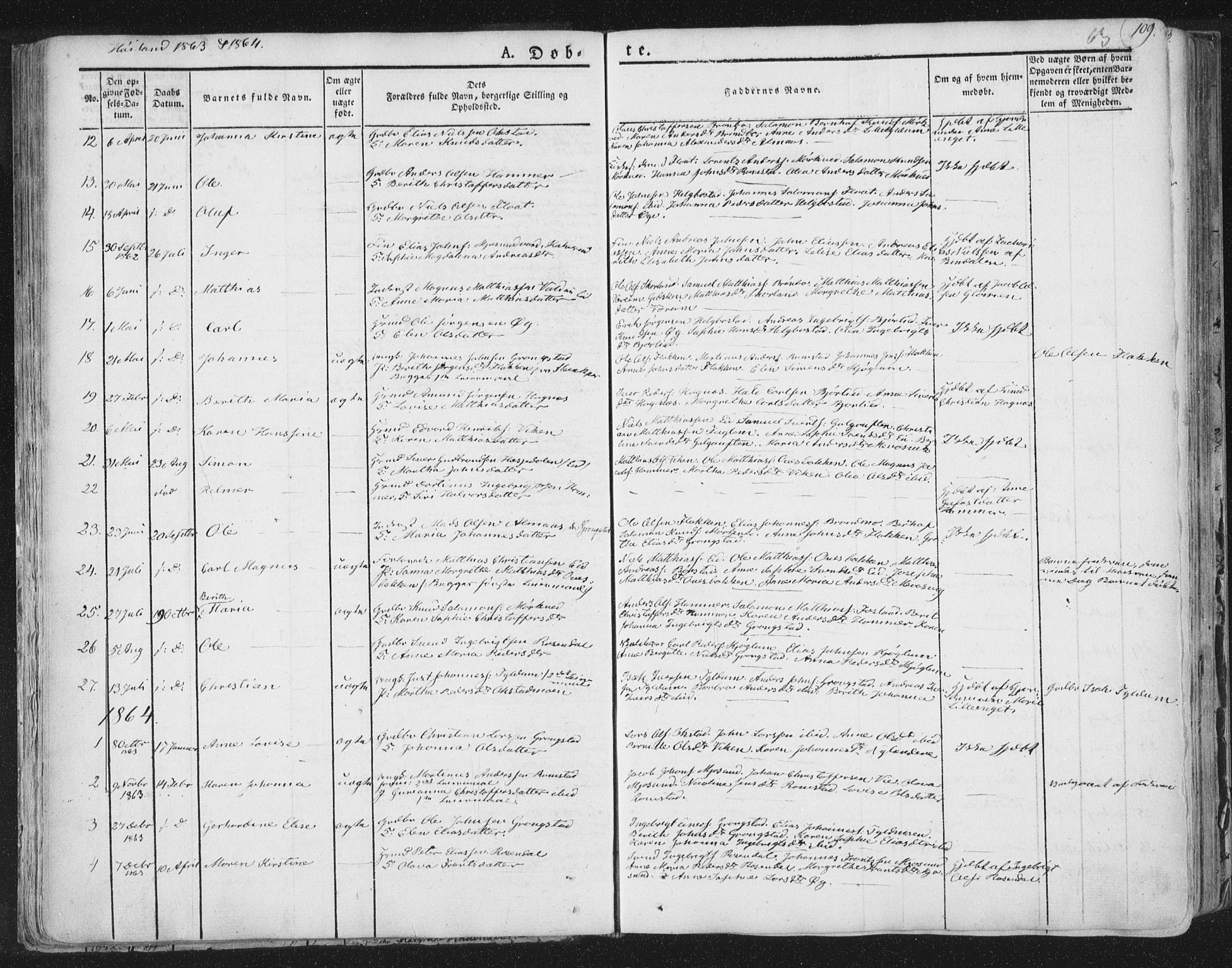 Ministerialprotokoller, klokkerbøker og fødselsregistre - Nord-Trøndelag, SAT/A-1458/758/L0513: Parish register (official) no. 758A02 /2, 1839-1868, p. 63