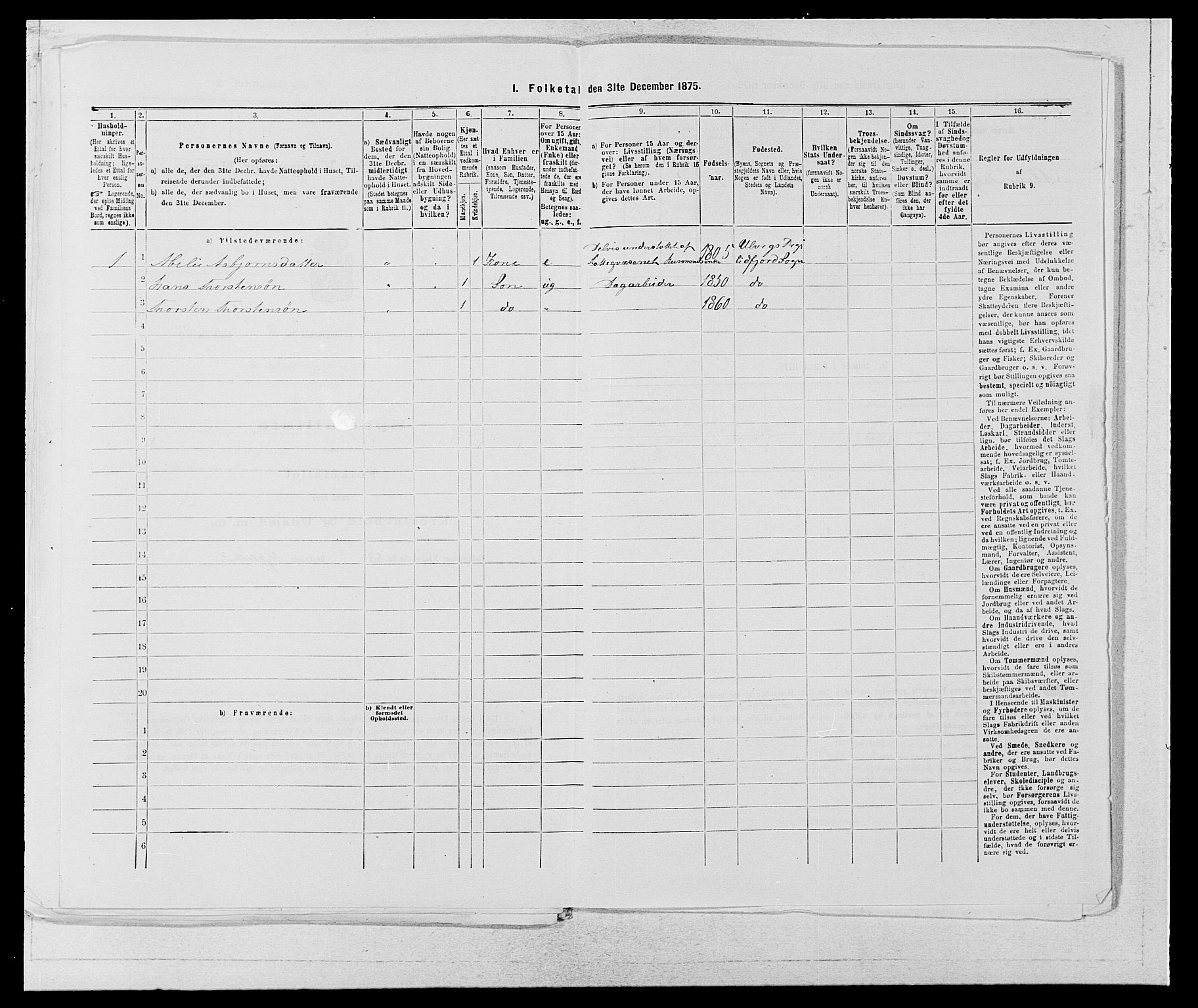 SAB, 1875 census for 1233P Ulvik, 1875, p. 1452