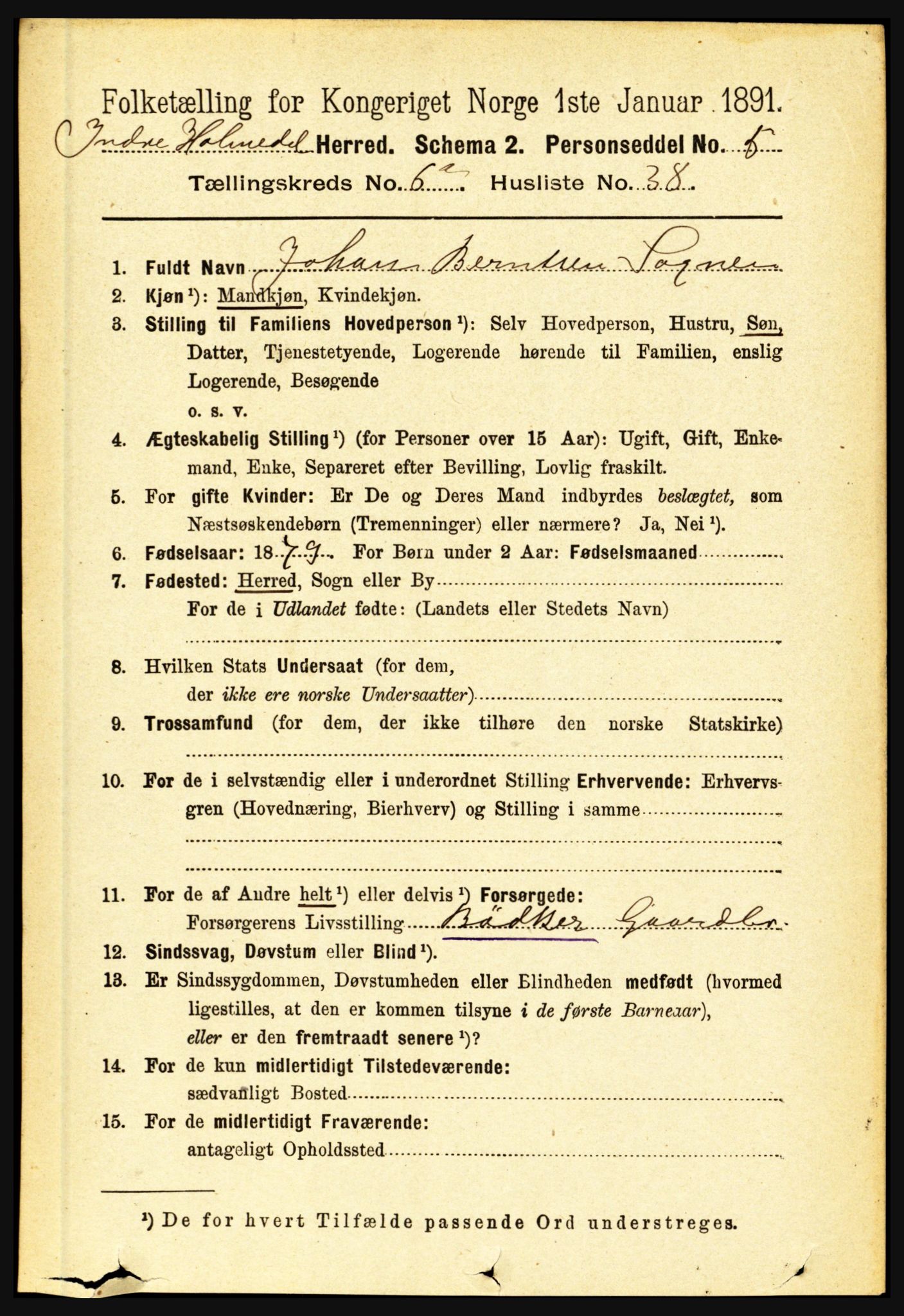 RA, 1891 census for 1430 Indre Holmedal, 1891, p. 2682