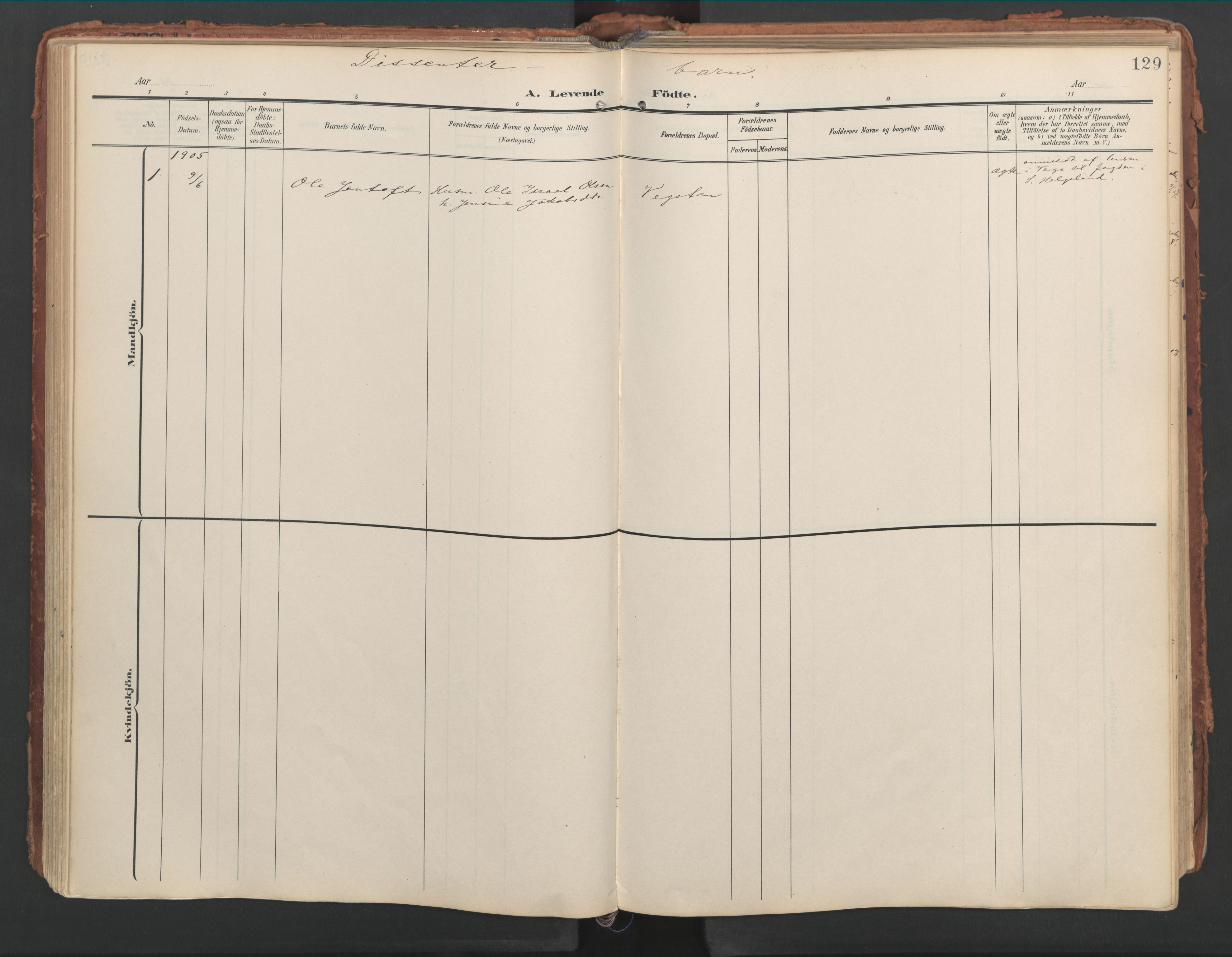 Ministerialprotokoller, klokkerbøker og fødselsregistre - Nordland, SAT/A-1459/816/L0250: Parish register (official) no. 816A16, 1903-1923, p. 129