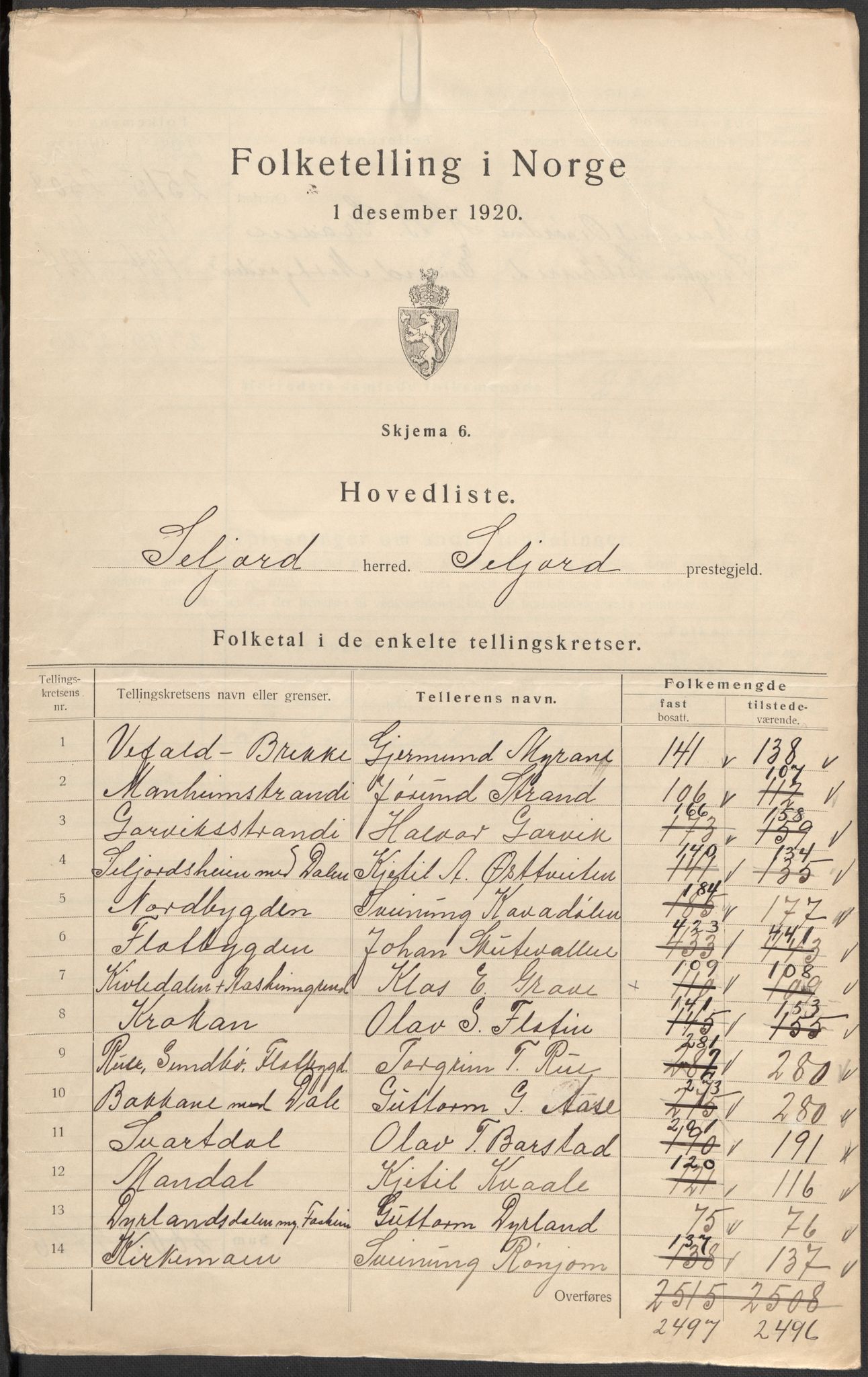 SAKO, 1920 census for Seljord, 1920, p. 3