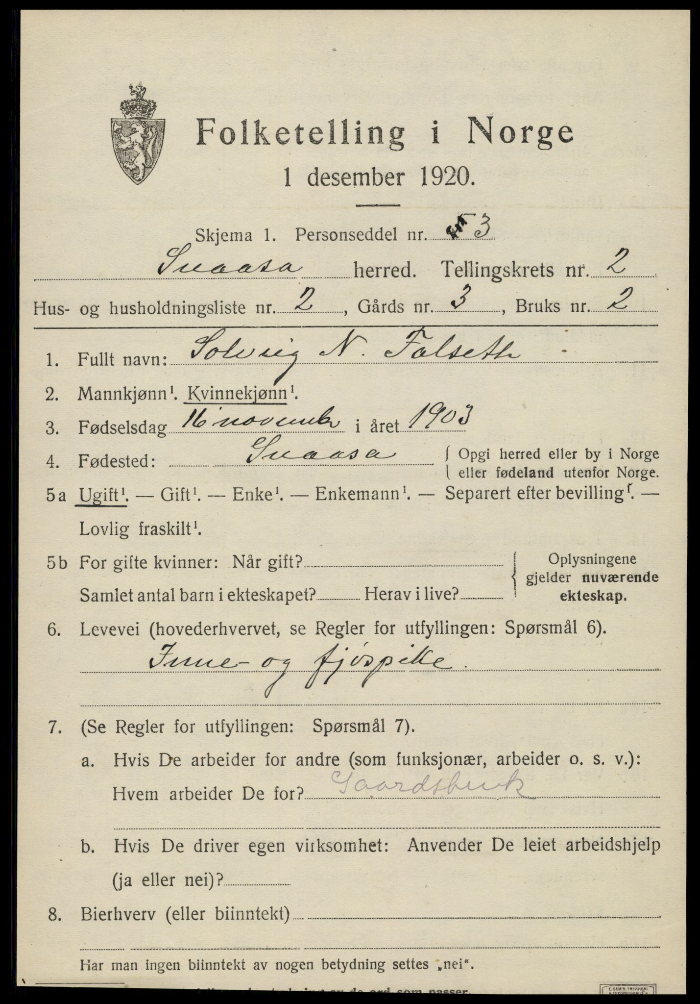 SAT, 1920 census for Snåsa, 1920, p. 1202