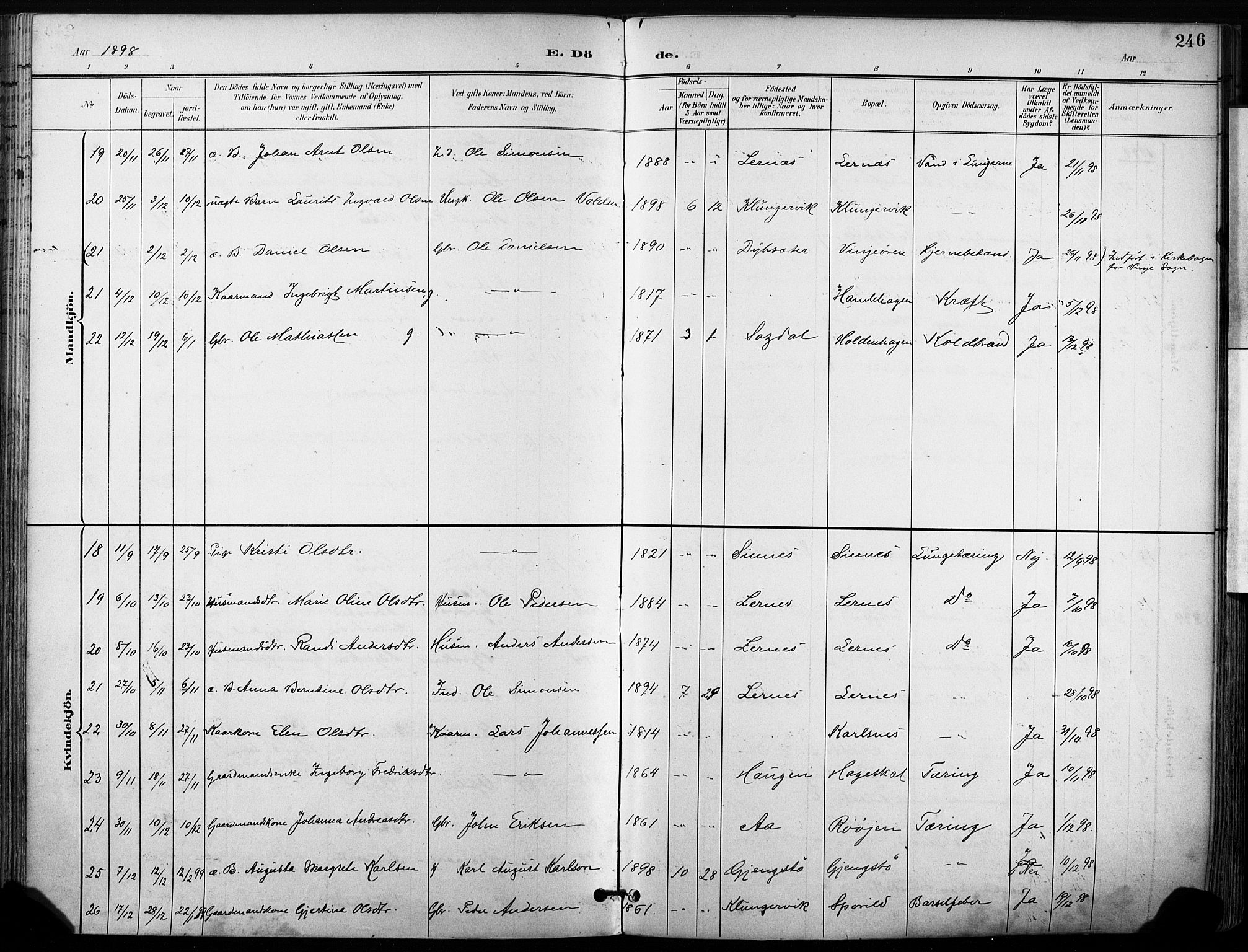 Ministerialprotokoller, klokkerbøker og fødselsregistre - Sør-Trøndelag, SAT/A-1456/630/L0497: Parish register (official) no. 630A10, 1896-1910, p. 246