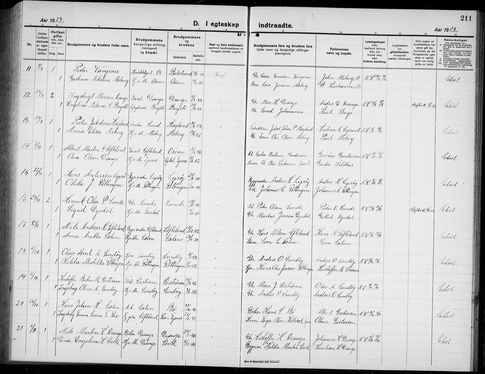 Os sokneprestembete, AV/SAB-A-99929: Parish register (copy) no. A 5, 1923-1941, p. 211
