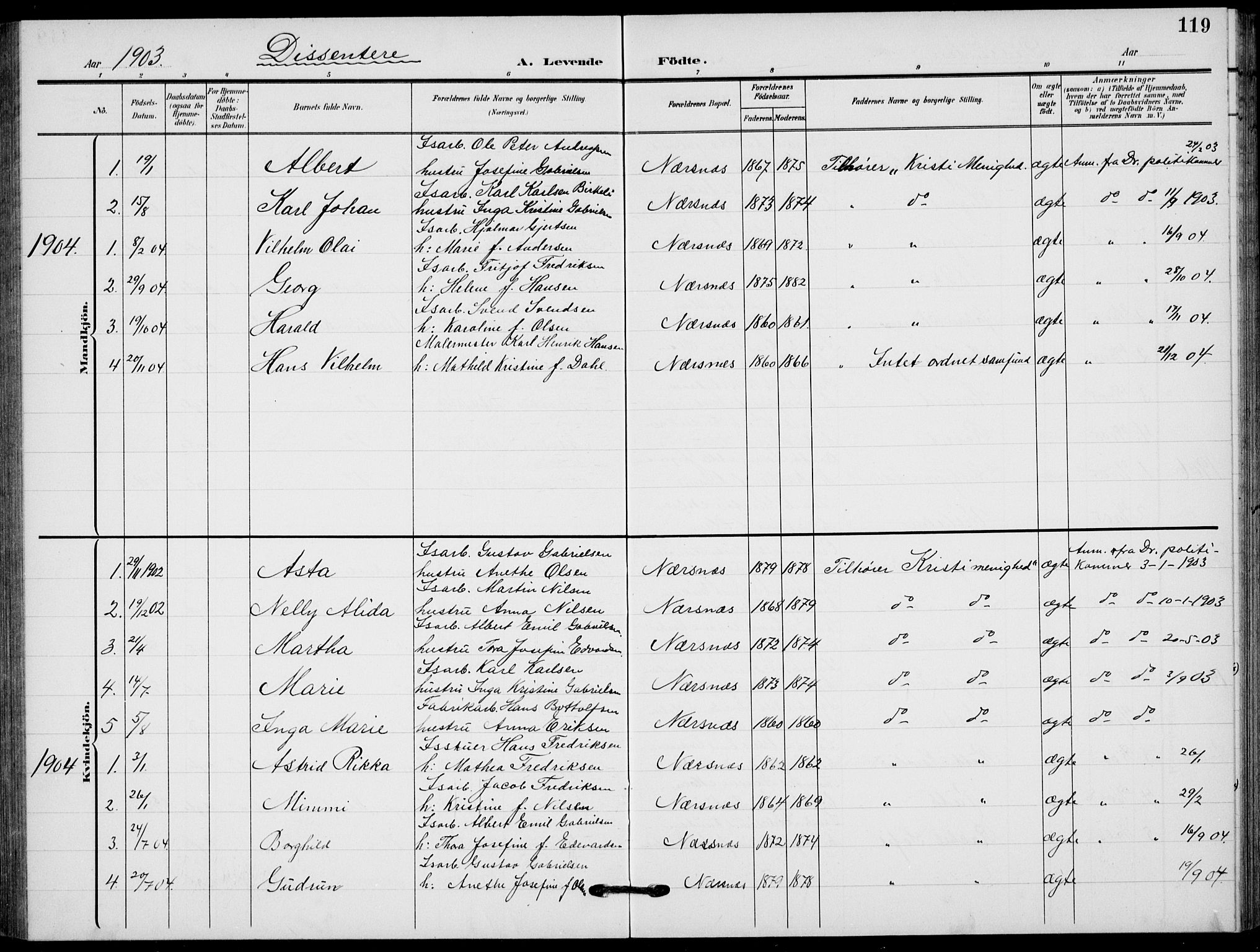 Røyken kirkebøker, AV/SAKO-A-241/G/Ga/L0005: Parish register (copy) no. 5, 1903-1918, p. 119