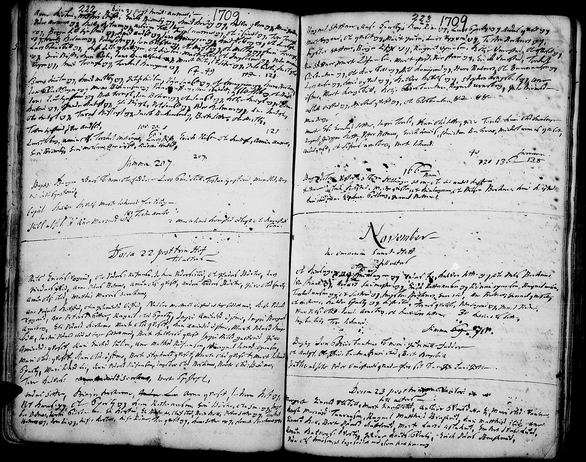 Hof prestekontor, AV/SAH-PREST-038/H/Ha/Haa/L0001: Parish register (official) no. 1, 1701-1720, p. 222-223