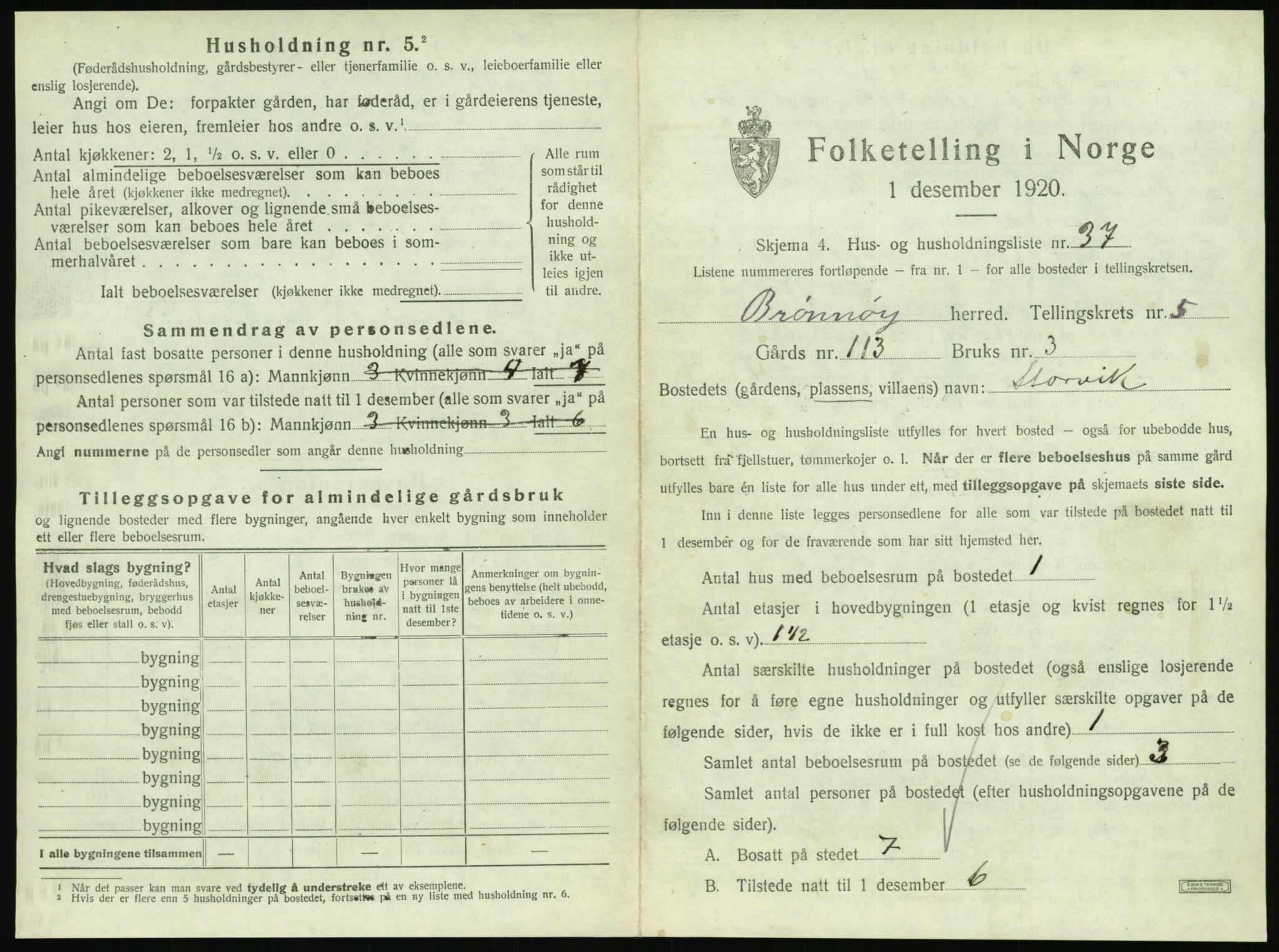 SAT, 1920 census for Brønnøy, 1920, p. 496