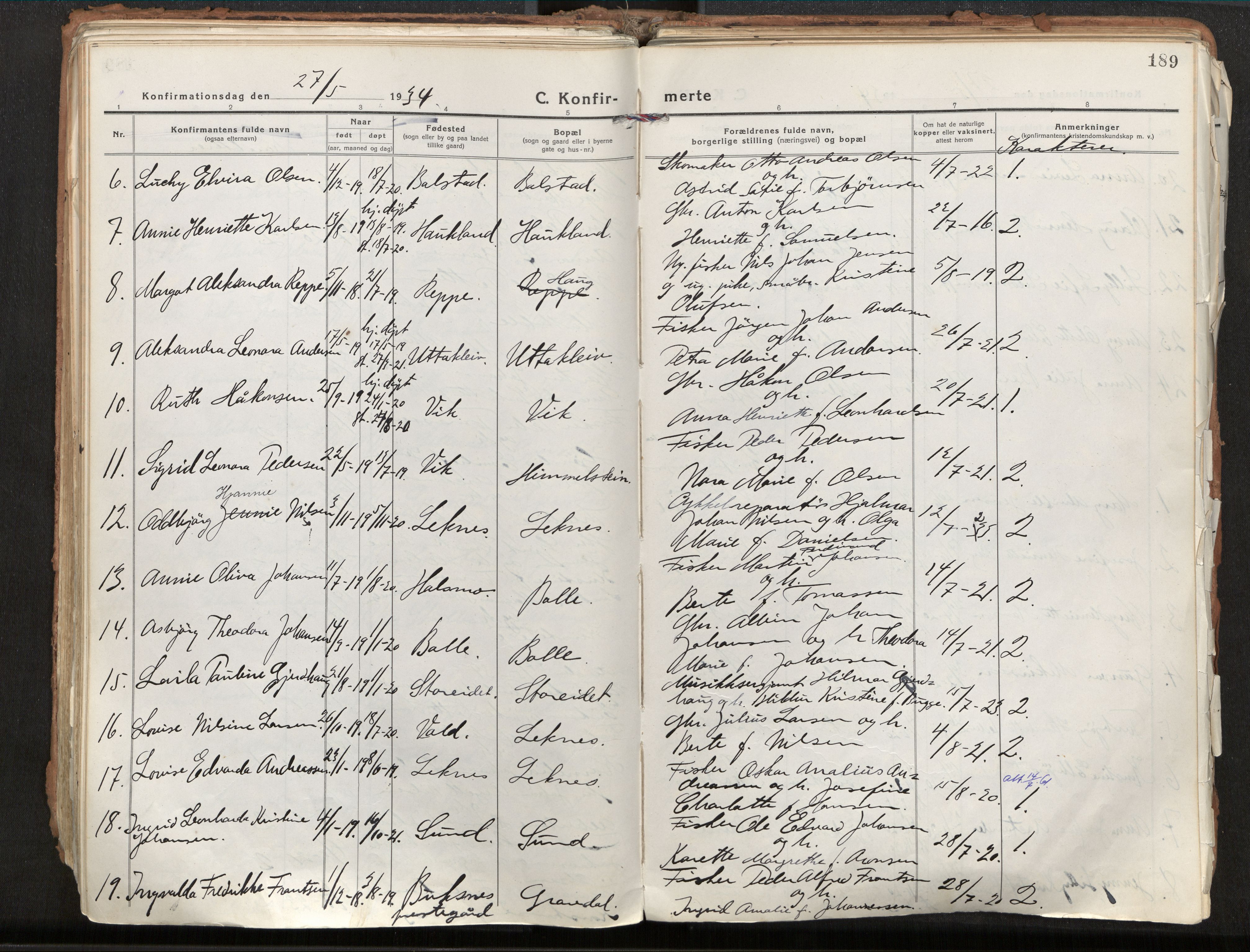 Ministerialprotokoller, klokkerbøker og fødselsregistre - Nordland, AV/SAT-A-1459/881/L1160: Parish register (official) no. 881A13, 1919-1937, p. 189