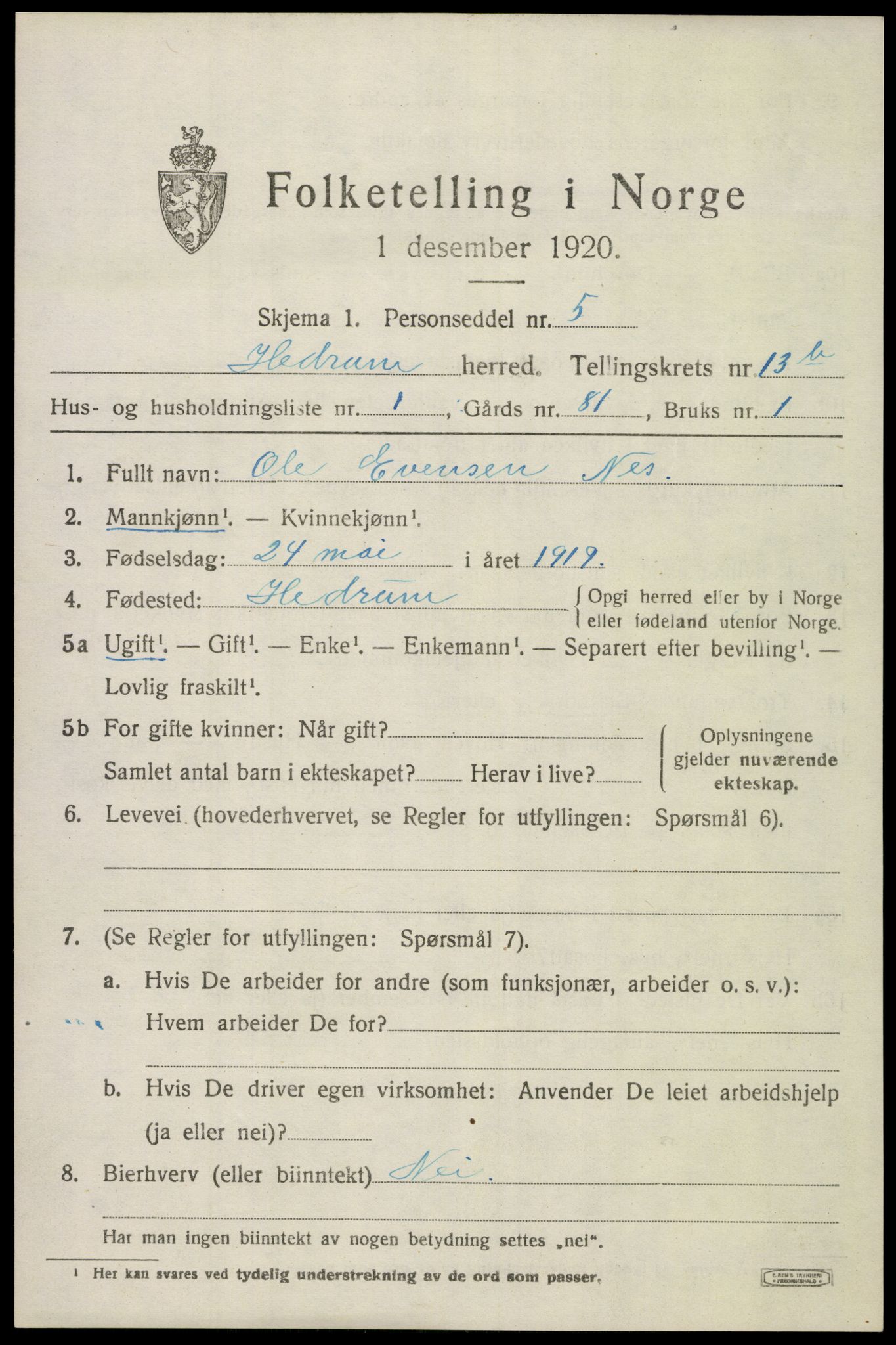 SAKO, 1920 census for Hedrum, 1920, p. 8819