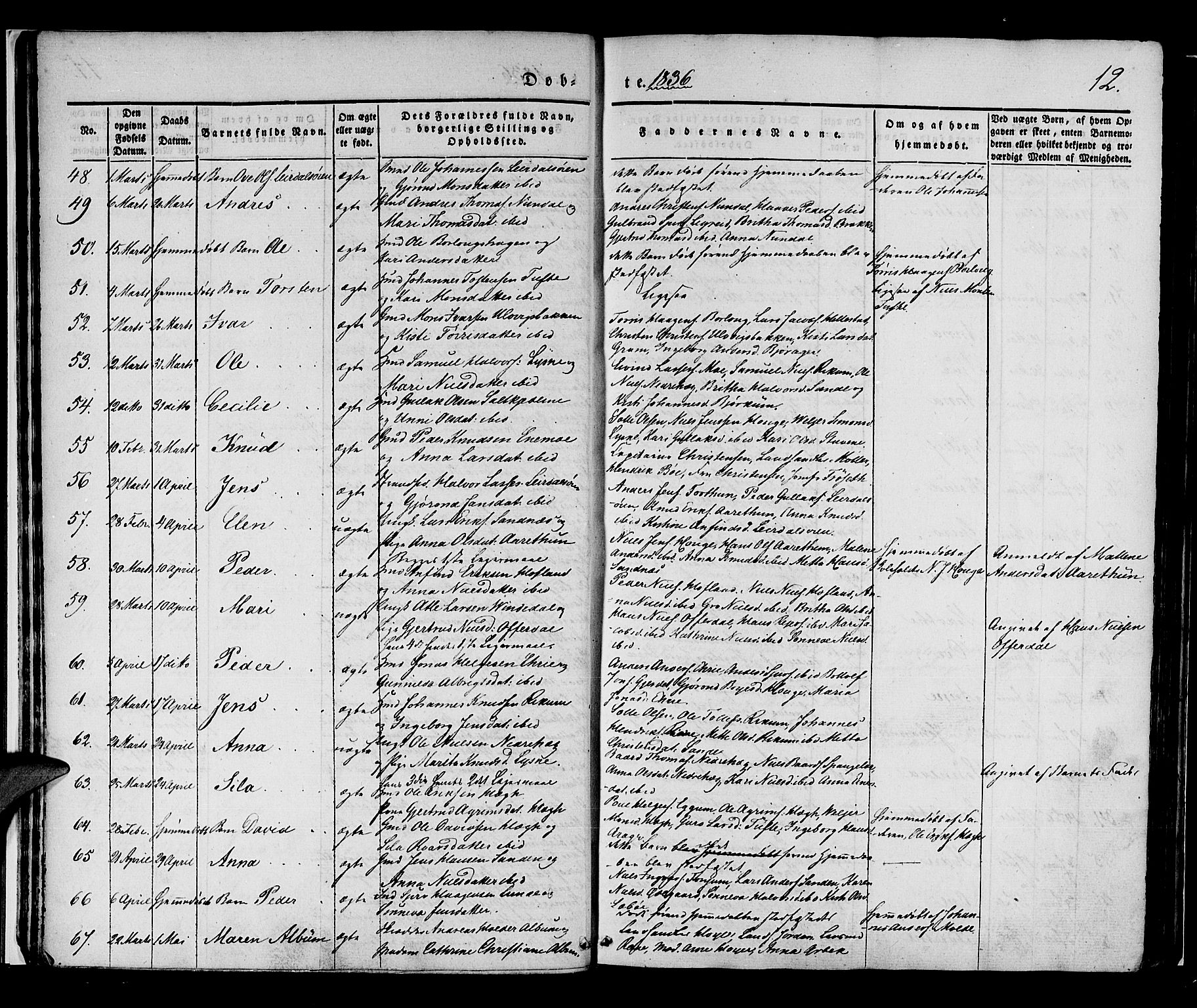 Lærdal sokneprestembete, AV/SAB-A-81201: Parish register (official) no. A 6, 1835-1849, p. 12