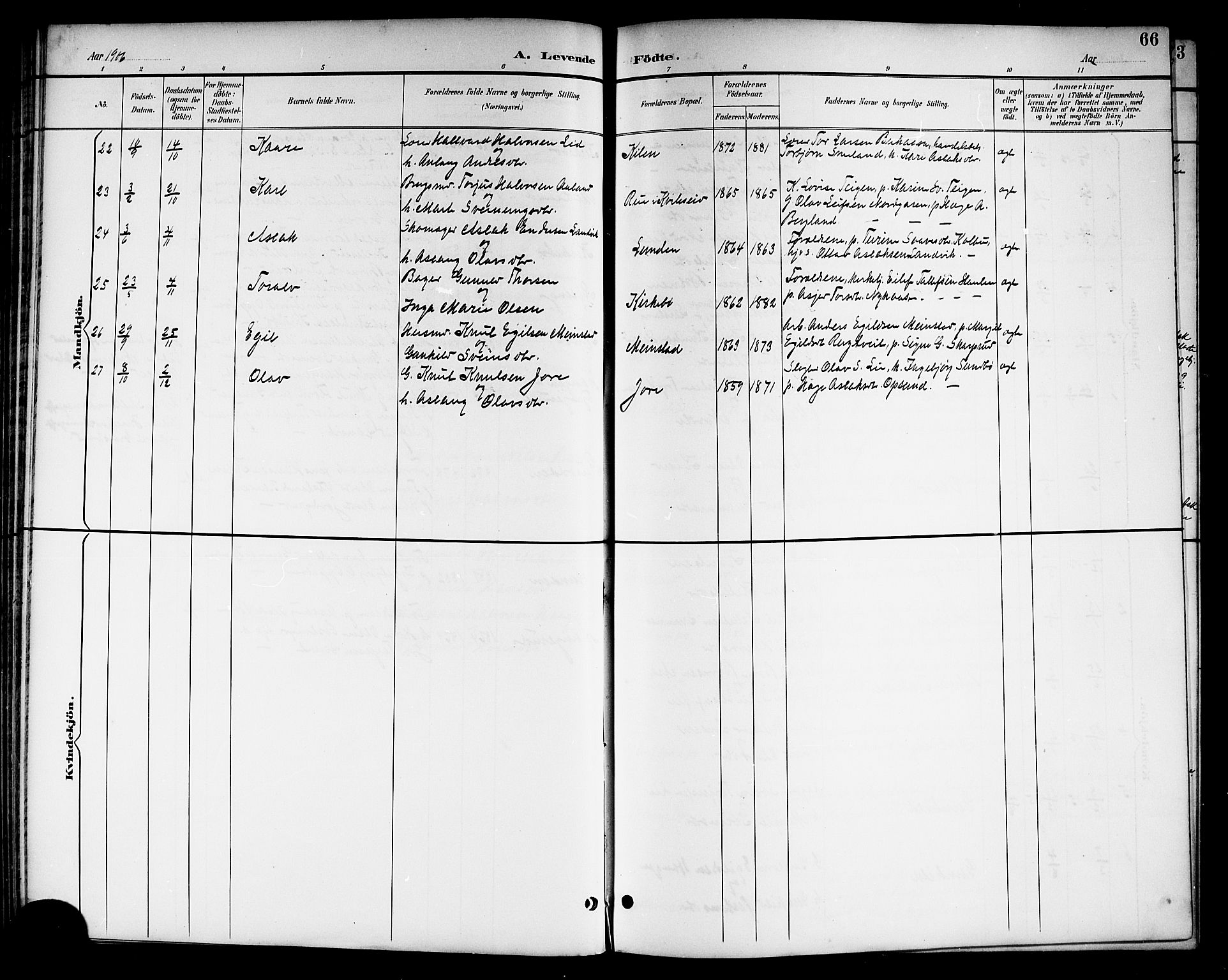 Kviteseid kirkebøker, SAKO/A-276/G/Ga/L0002: Parish register (copy) no. I 2, 1893-1918, p. 66