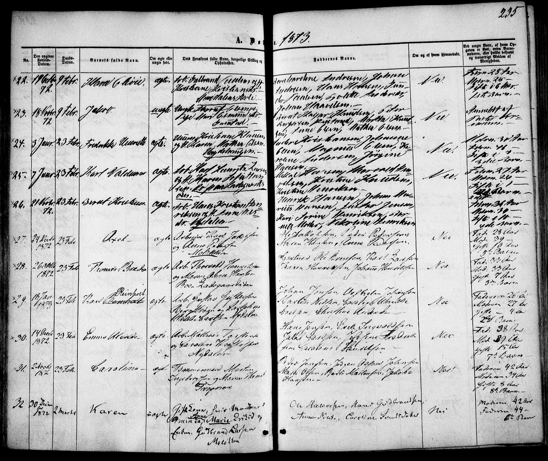 Vestre Aker prestekontor Kirkebøker, AV/SAO-A-10025/F/Fa/L0004: Parish register (official) no. 4, 1857-1877, p. 235