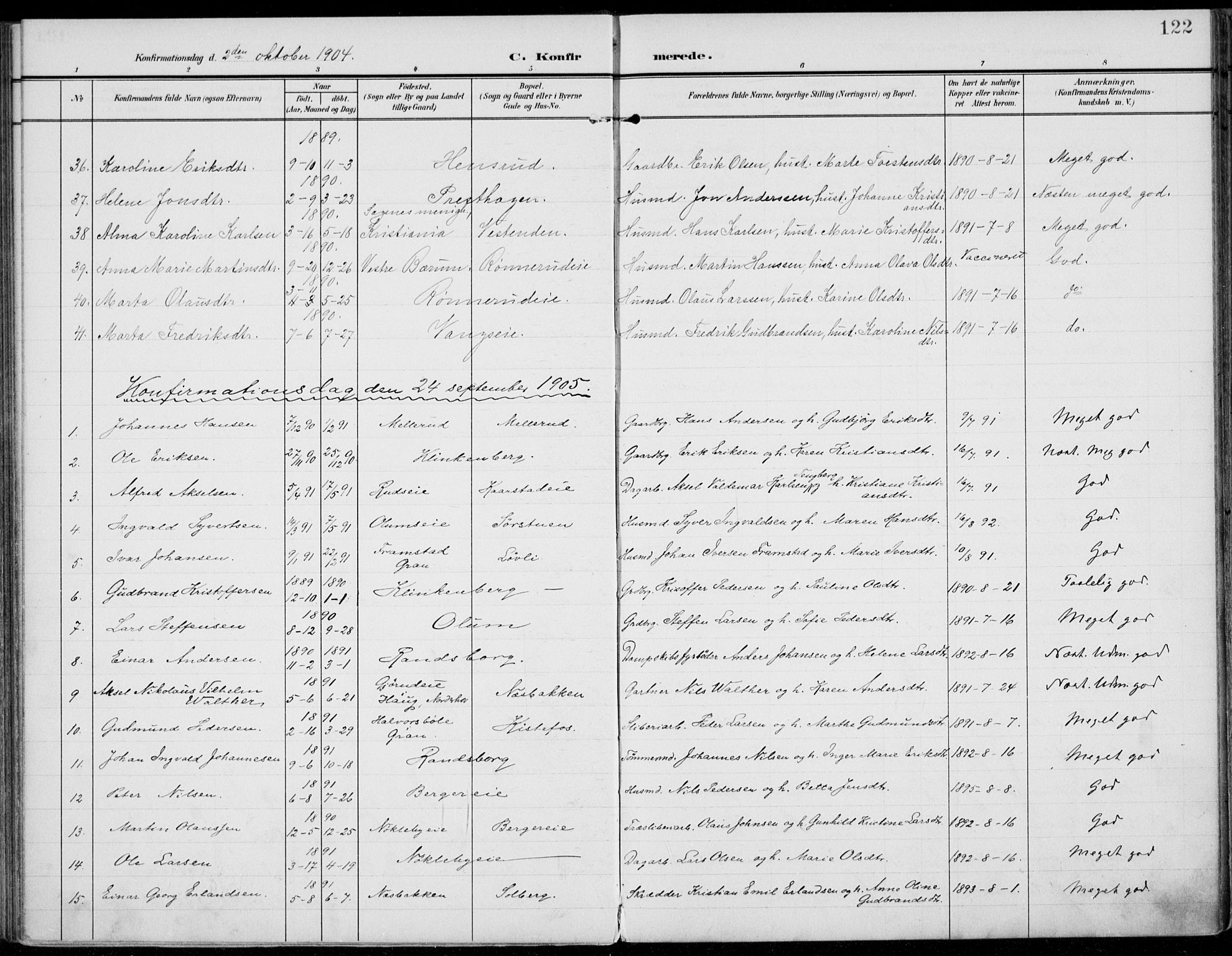 Jevnaker prestekontor, SAH/PREST-116/H/Ha/Haa/L0011: Parish register (official) no. 11, 1902-1913, p. 122