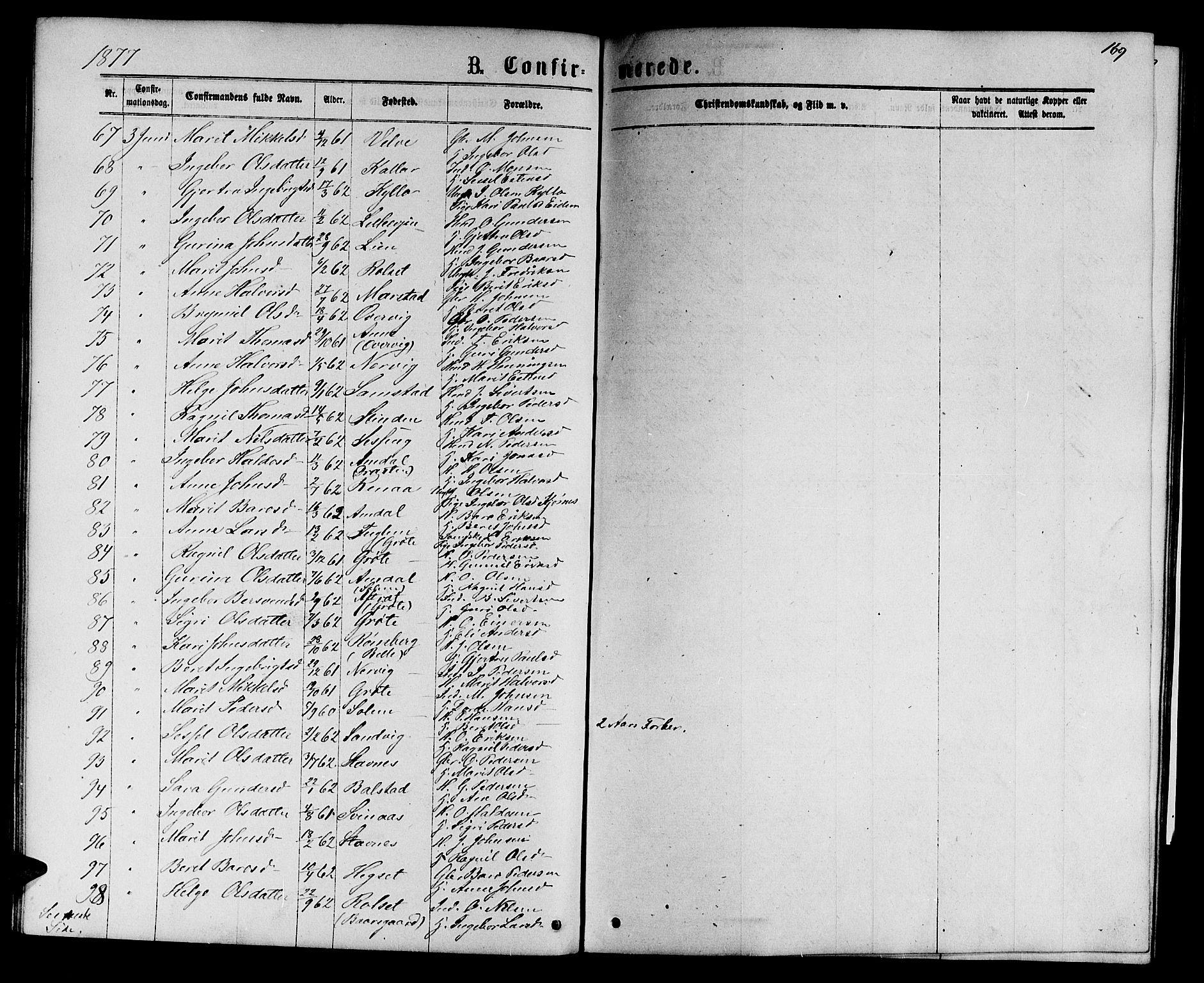 Ministerialprotokoller, klokkerbøker og fødselsregistre - Sør-Trøndelag, SAT/A-1456/695/L1156: Parish register (copy) no. 695C07, 1869-1888, p. 169