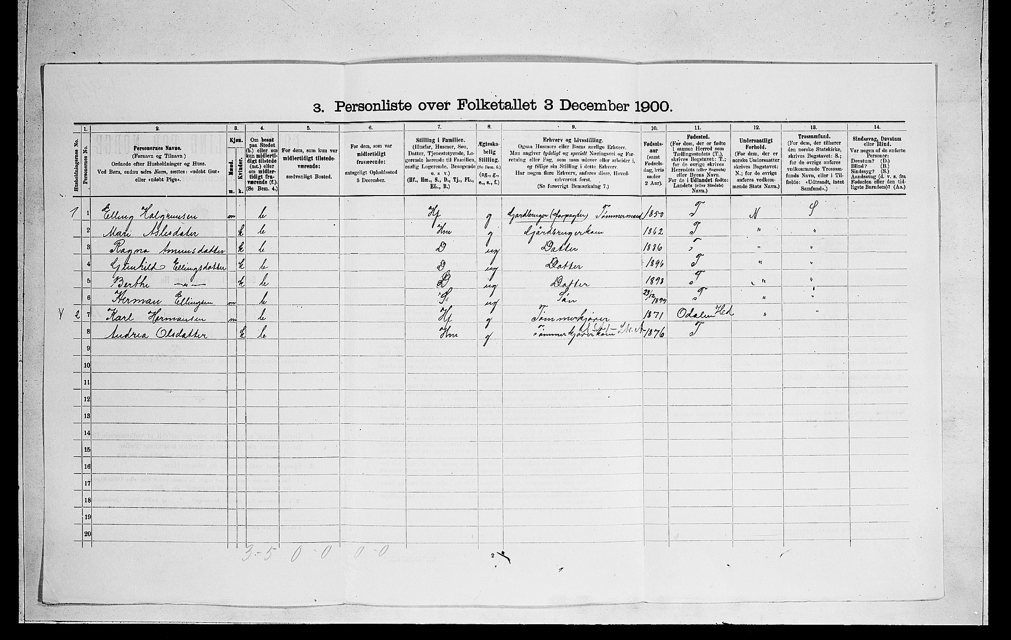 RA, 1900 census for Norderhov, 1900, p. 2785