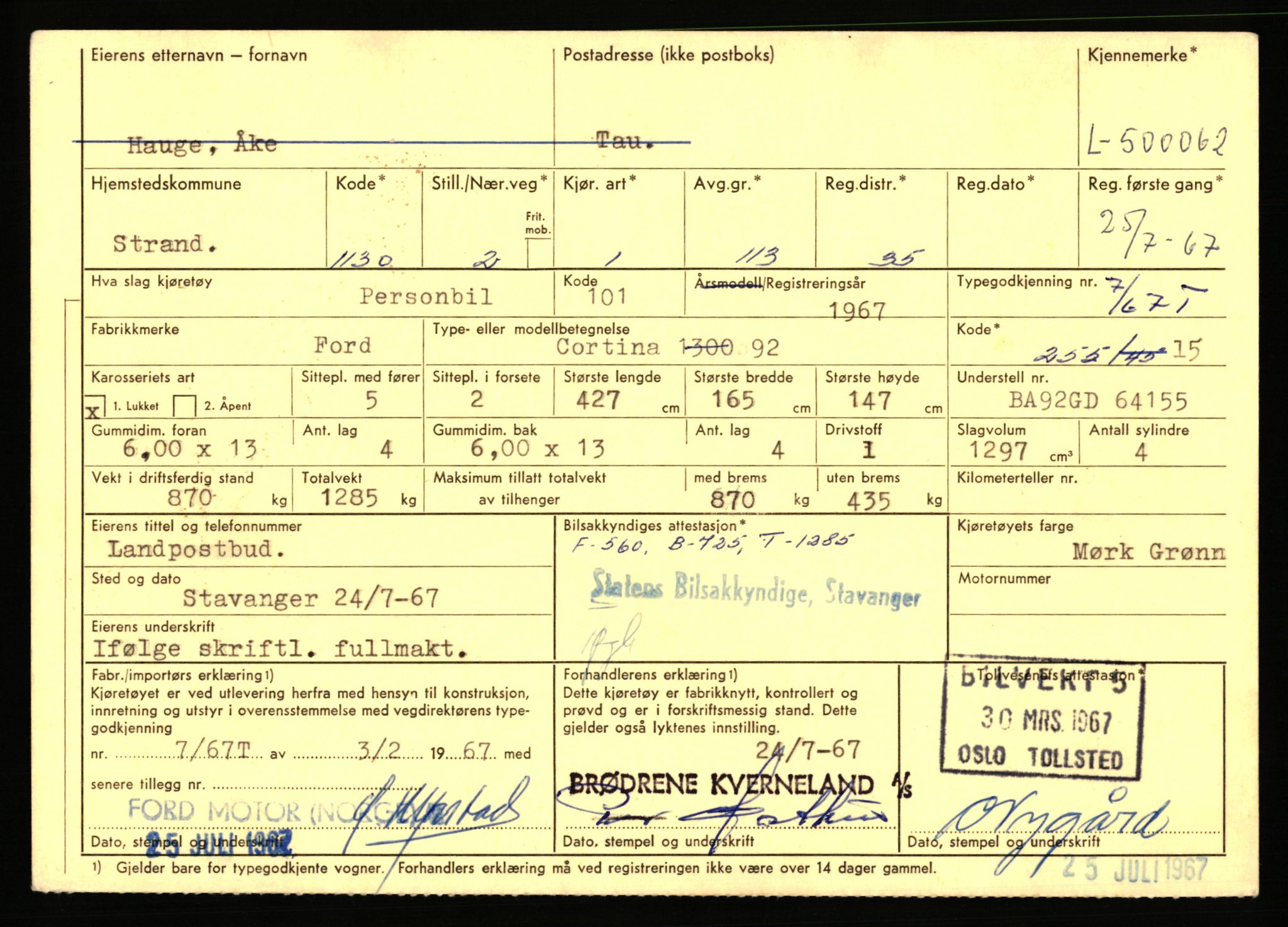 Stavanger trafikkstasjon, AV/SAST-A-101942/0/F/L0077: L-500000 - L-502999, 1930-1971, p. 43