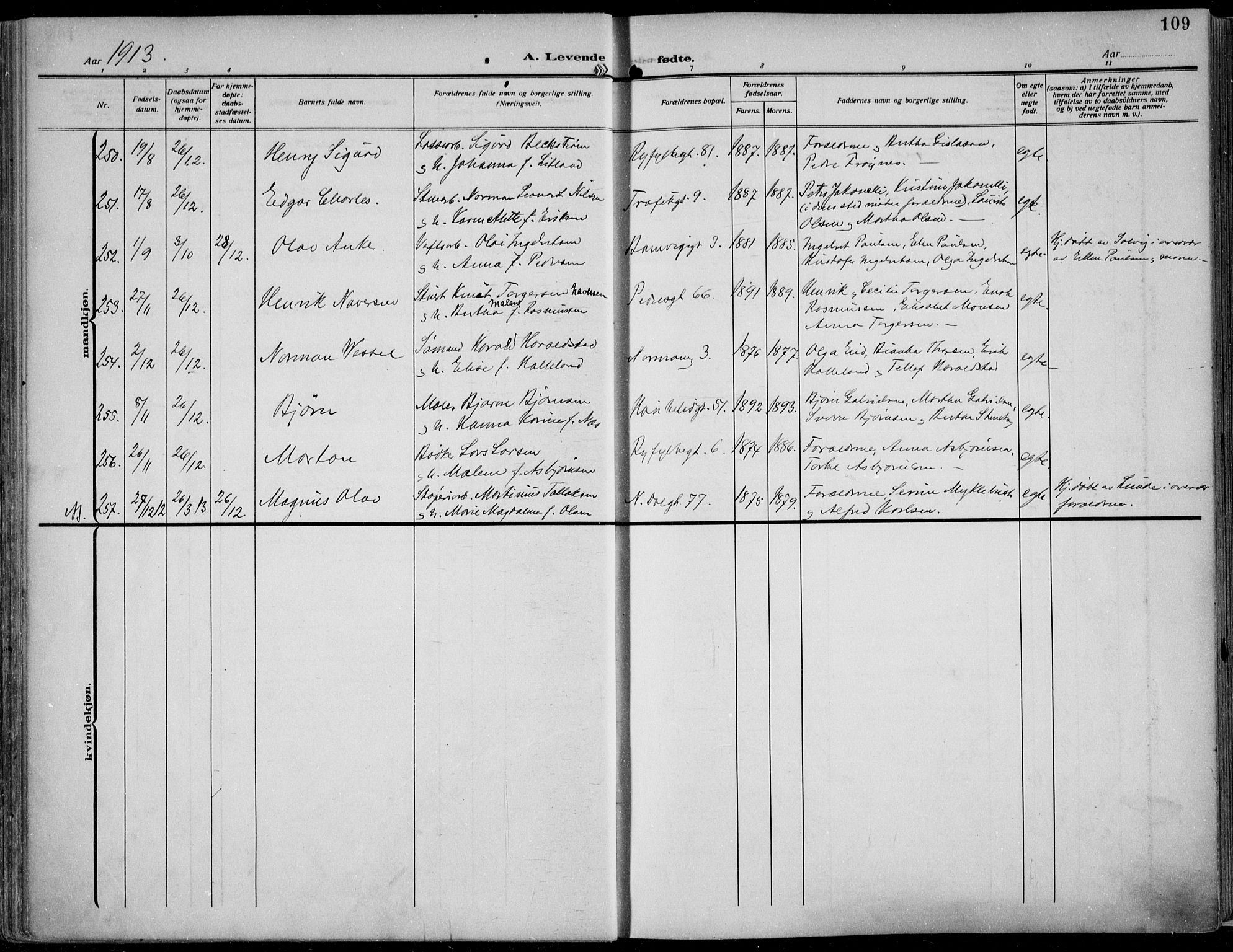 St. Johannes sokneprestkontor, AV/SAST-A-101814/002/B/L0002: Parish register (official) no. A 9, 1911-1921, p. 109