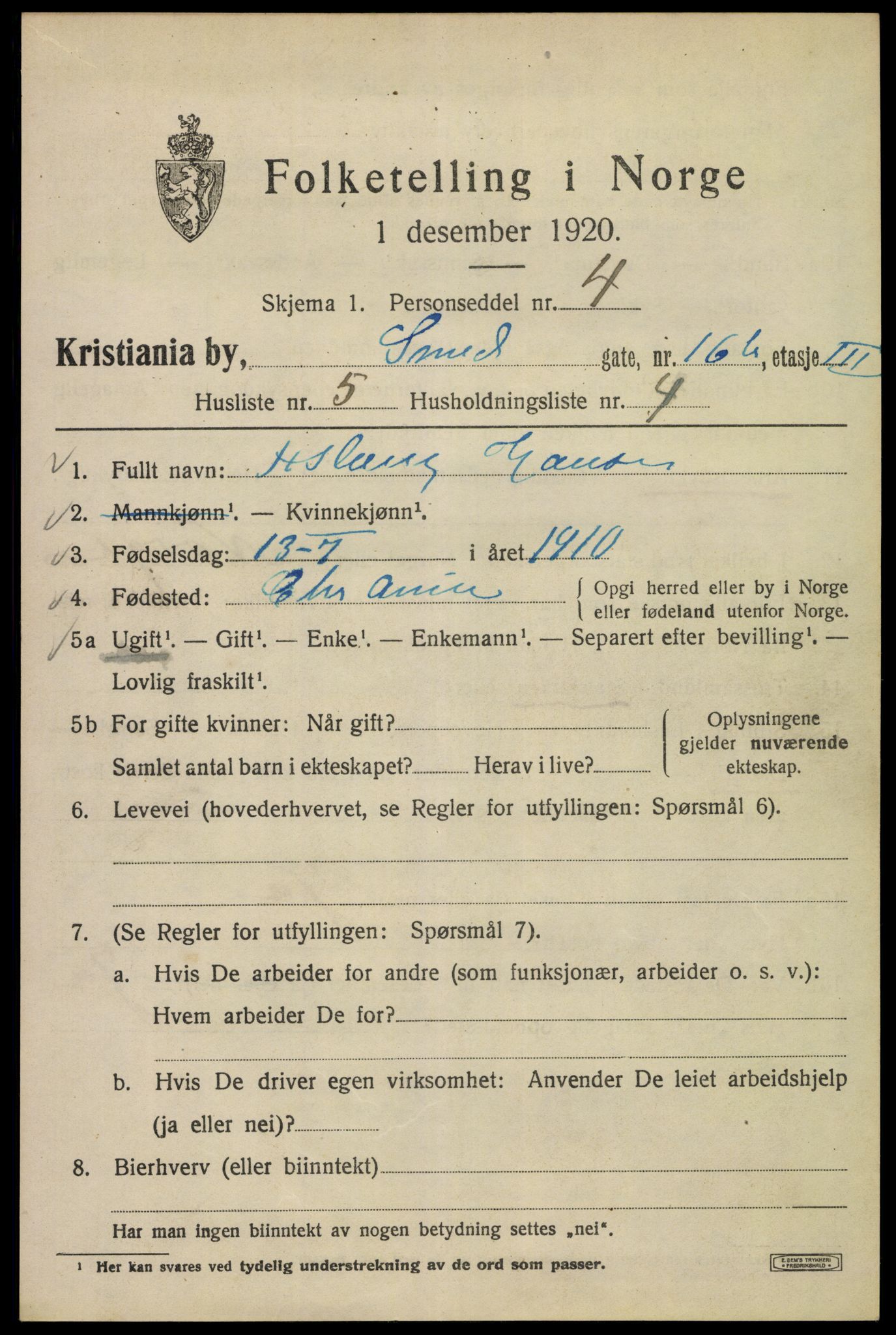 SAO, 1920 census for Kristiania, 1920, p. 519933