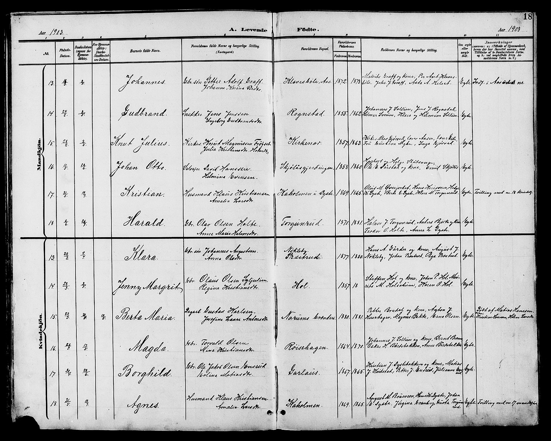 Vestre Toten prestekontor, AV/SAH-PREST-108/H/Ha/Hab/L0011: Parish register (copy) no. 11, 1901-1911, p. 18