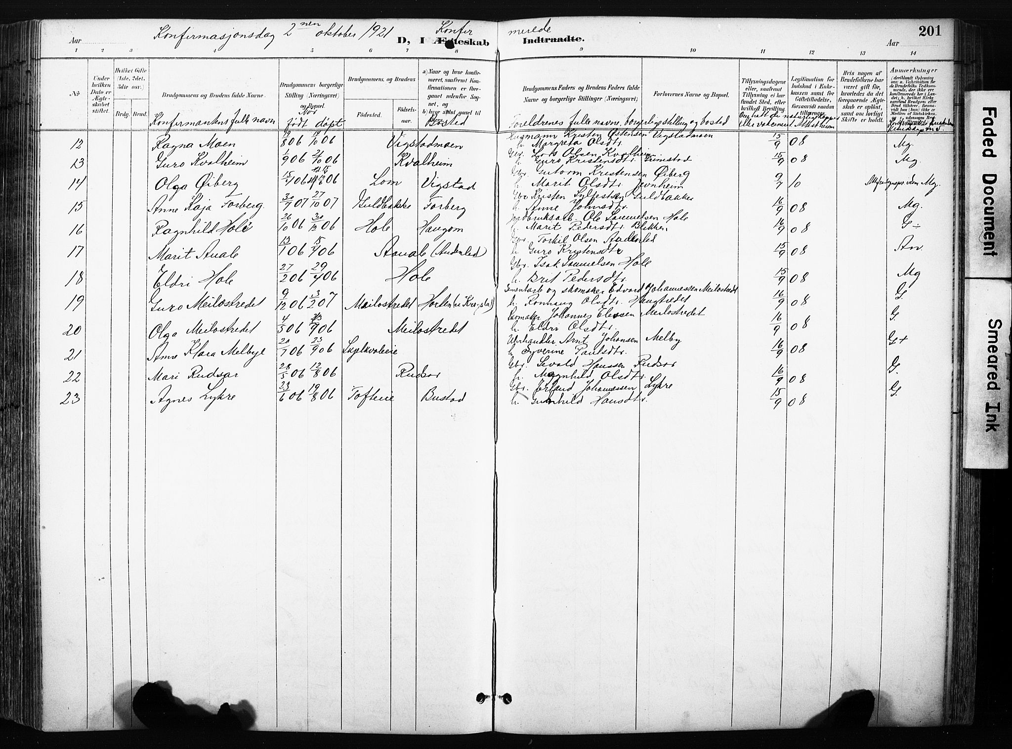 Skjåk prestekontor, SAH/PREST-072/H/Ha/Hab/L0003: Parish register (copy) no. 3, 1893-1932, p. 201