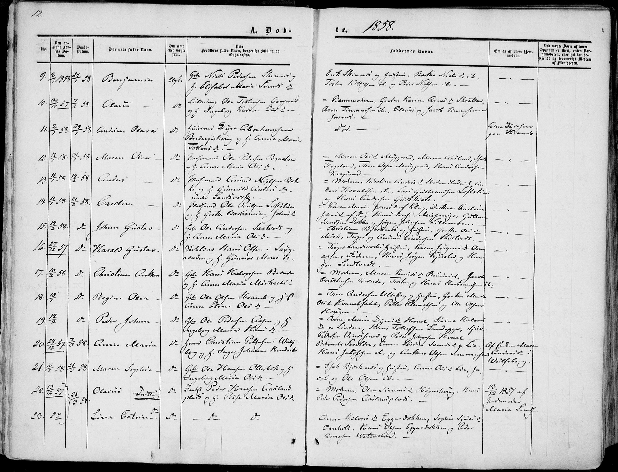 Sandsvær kirkebøker, AV/SAKO-A-244/F/Fa/L0006: Parish register (official) no. I 6, 1857-1868, p. 12