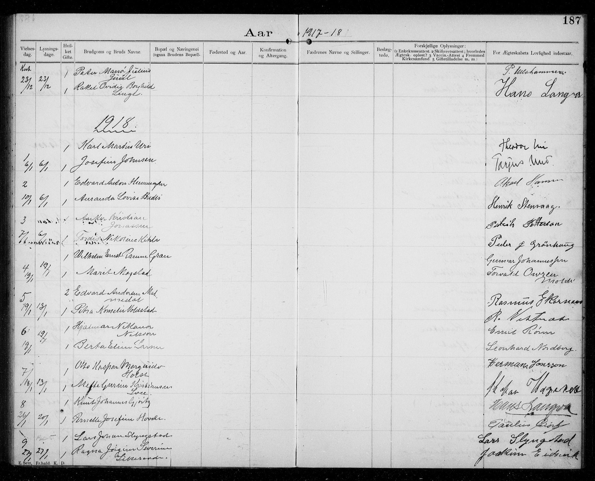 Ministerialprotokoller, klokkerbøker og fødselsregistre - Møre og Romsdal, AV/SAT-A-1454/529/L0458: Banns register no. 529A08, 1901-1918, p. 187