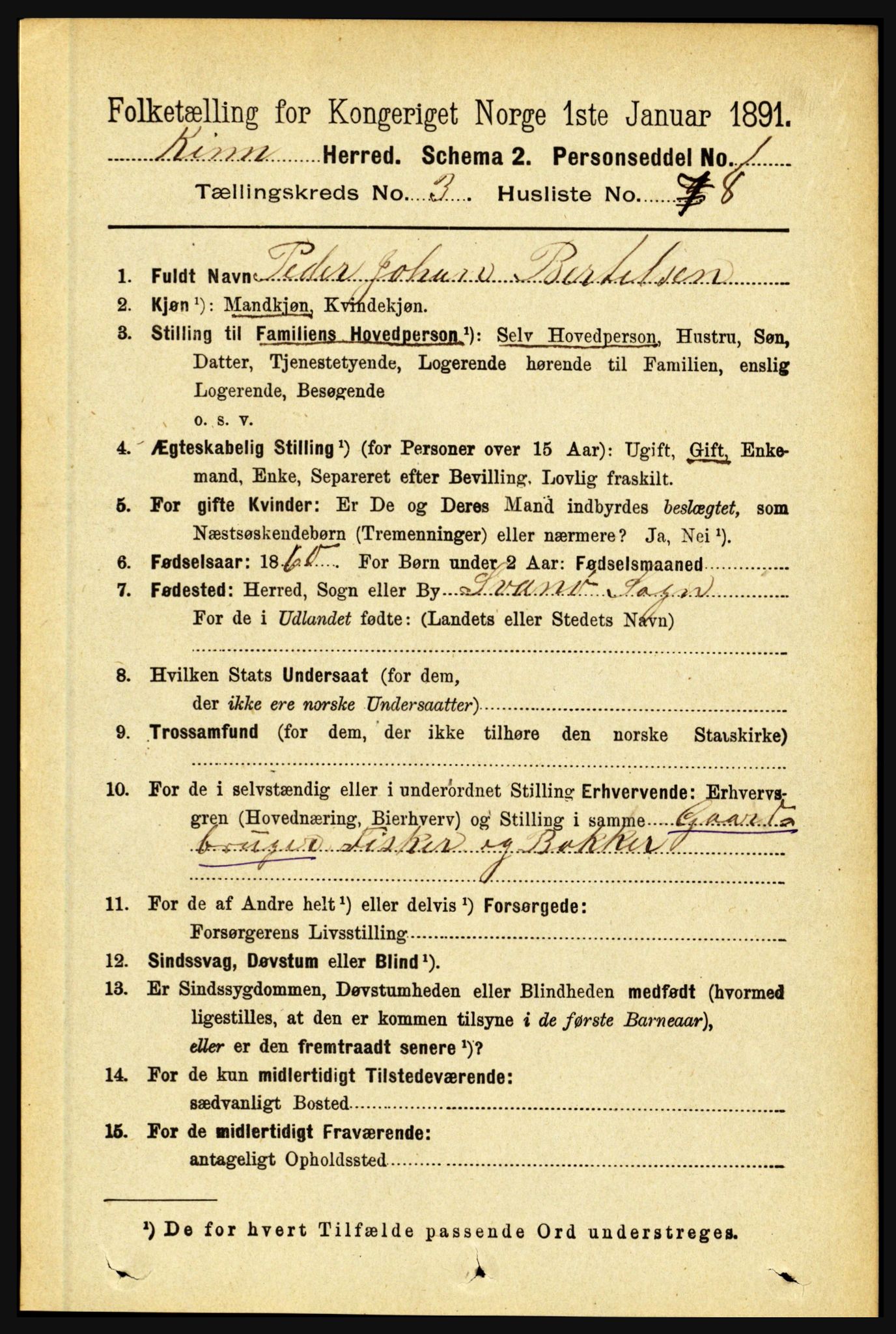 RA, 1891 census for 1437 Kinn, 1891, p. 989