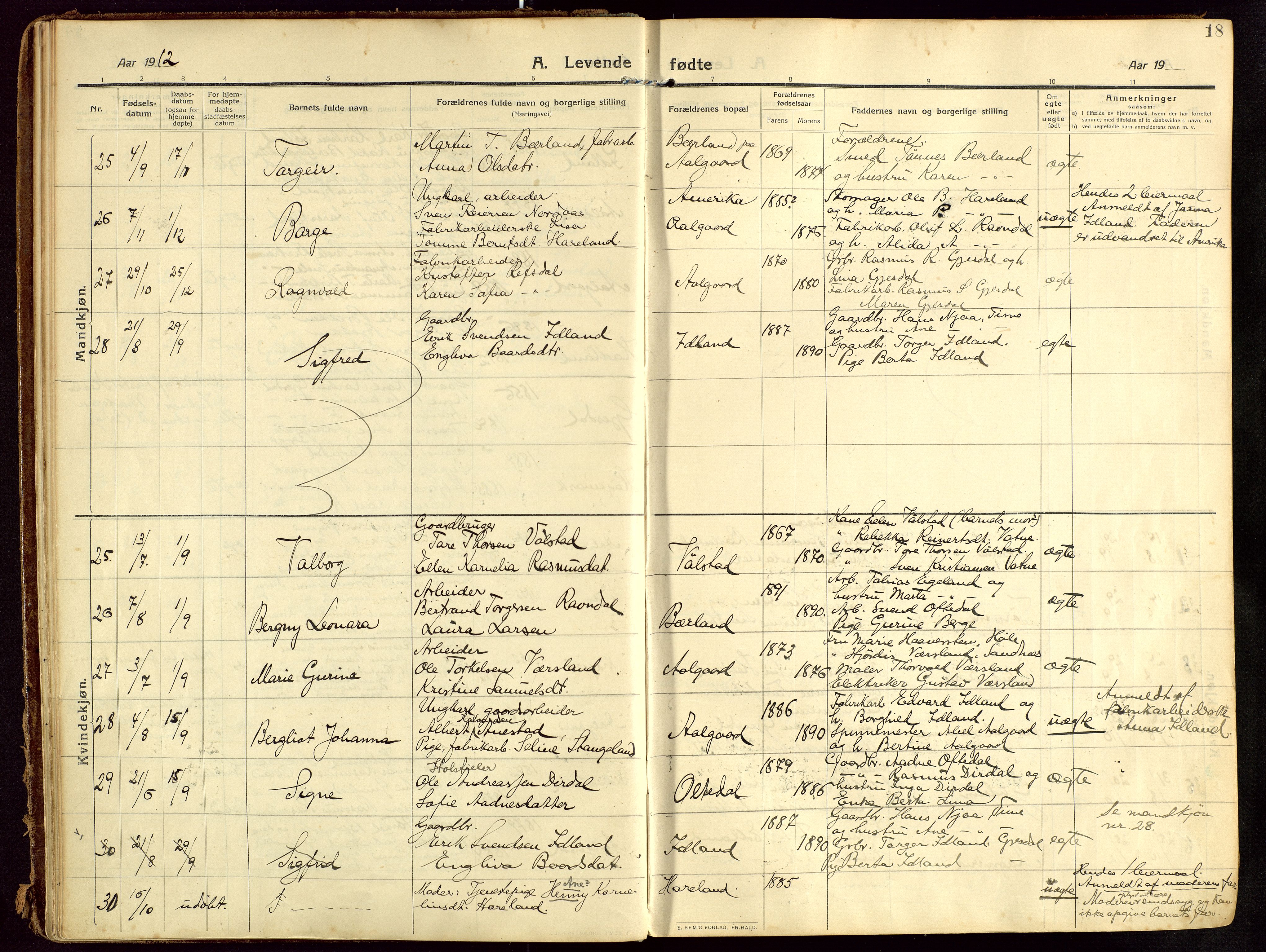 Lye sokneprestkontor, AV/SAST-A-101794/002/B/L0001: Parish register (official) no. A 13, 1910-1925, p. 18