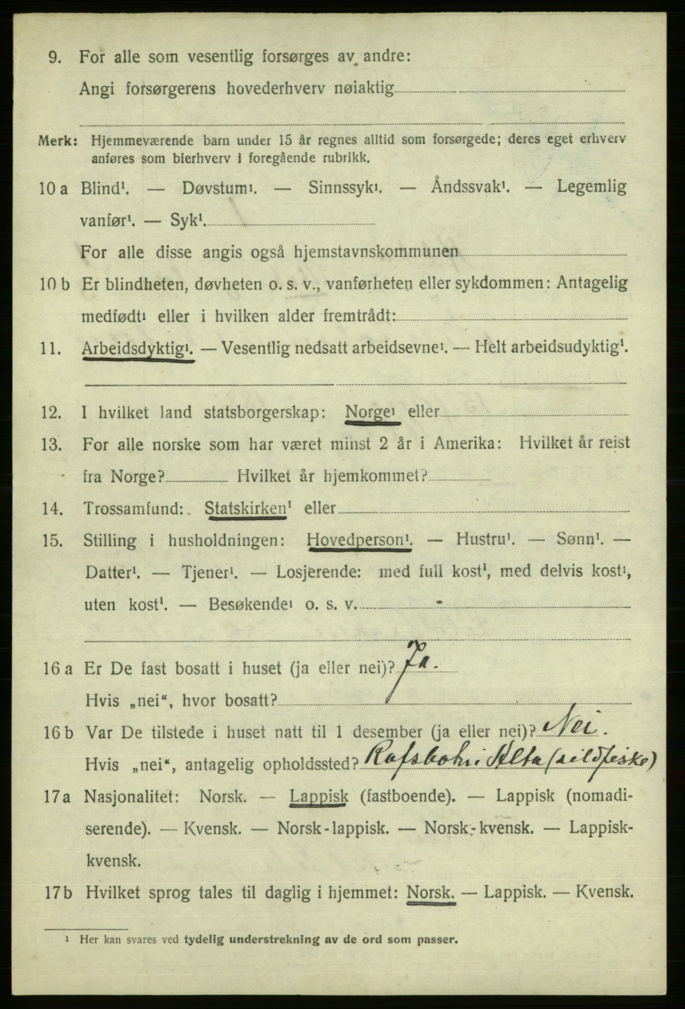 SATØ, 1920 census for Alta, 1920, p. 1788