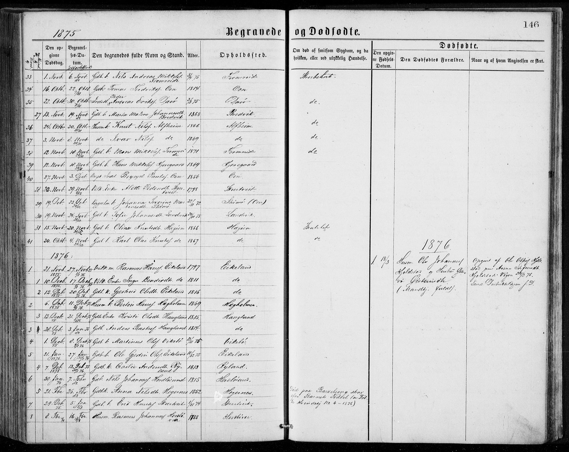 Herdla Sokneprestembete, SAB/A-75701/H/Haa: Parish register (official) no. A 2, 1869-1877, p. 146