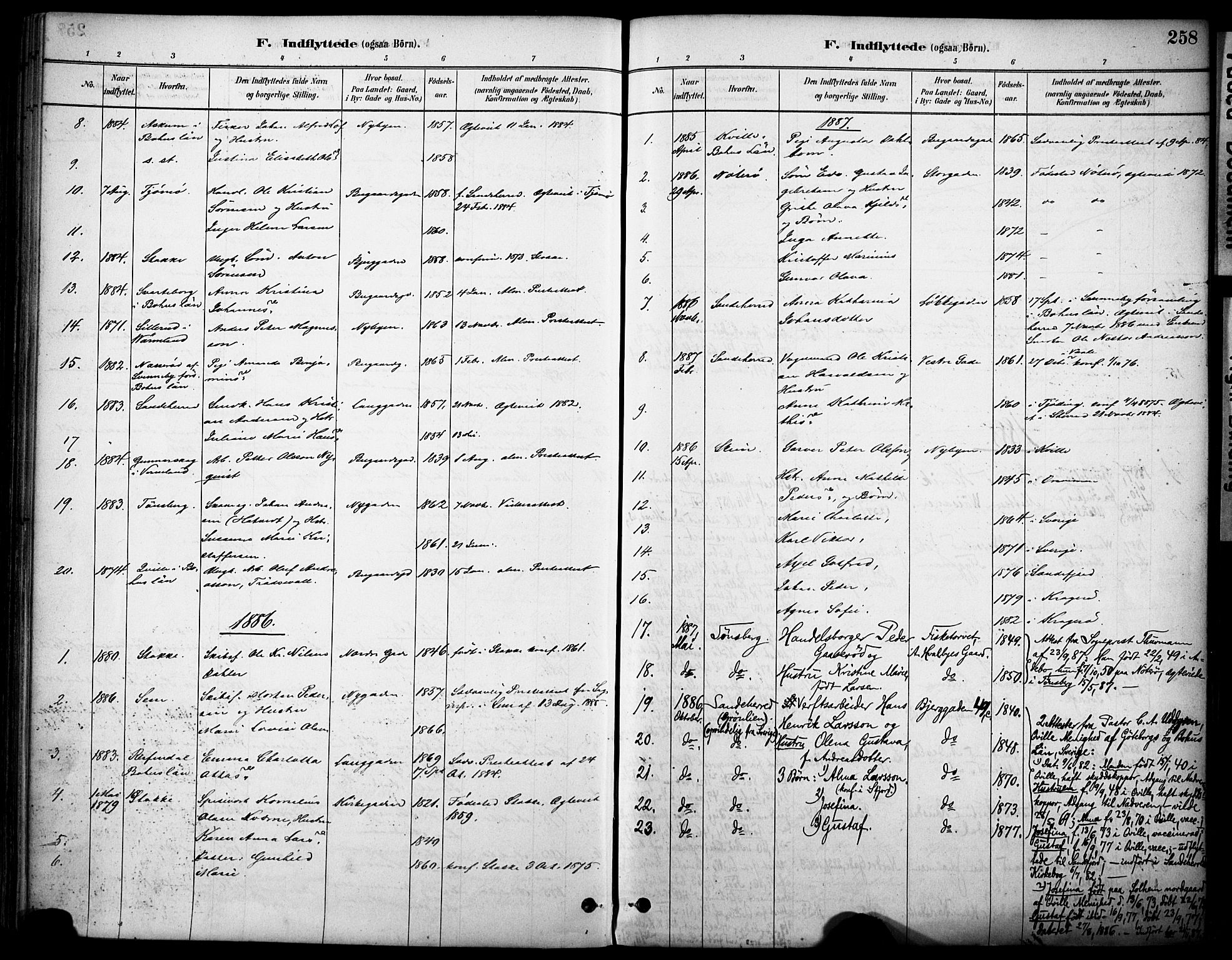 Sandefjord kirkebøker, AV/SAKO-A-315/F/Fa/L0002: Parish register (official) no. 2, 1880-1894, p. 258