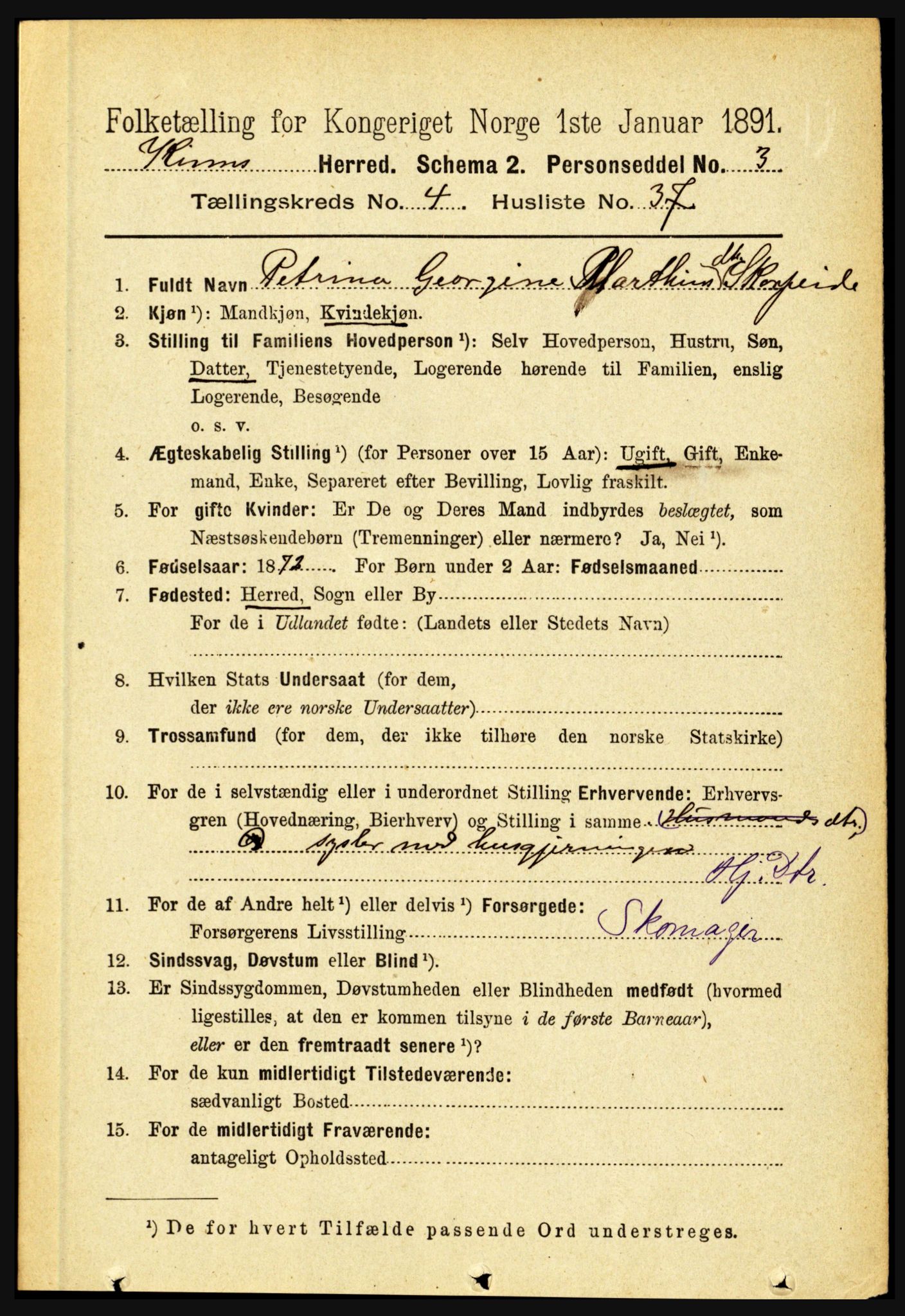 RA, 1891 census for 1437 Kinn, 1891, p. 1545